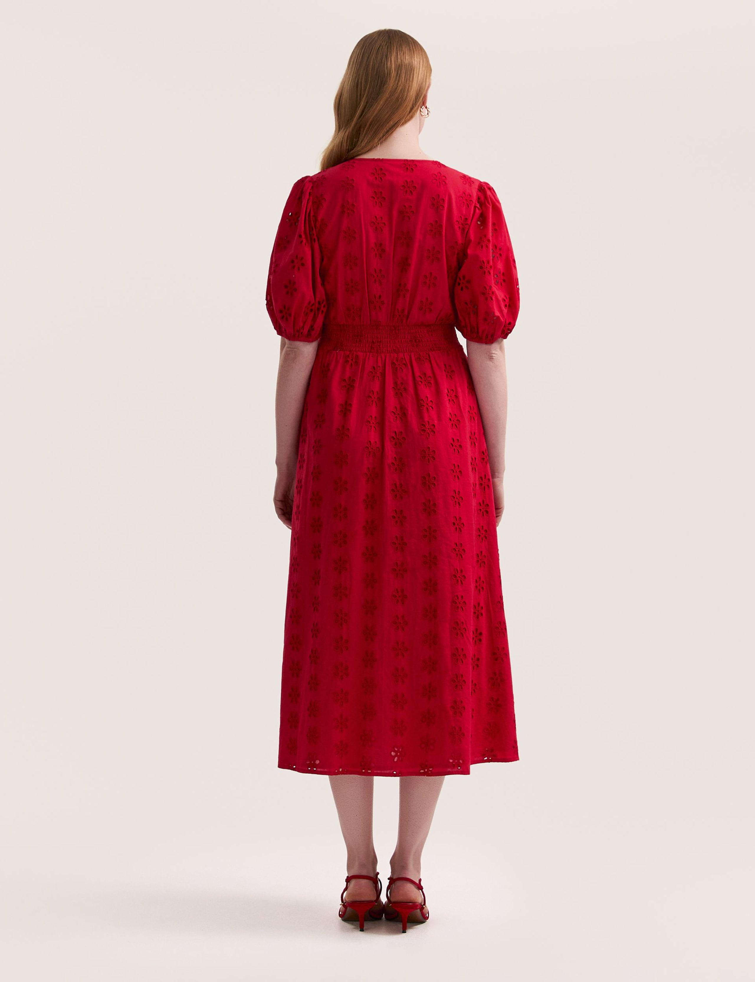 Pure Cotton Broderie V-Neck Midi Dress 2 of 4
