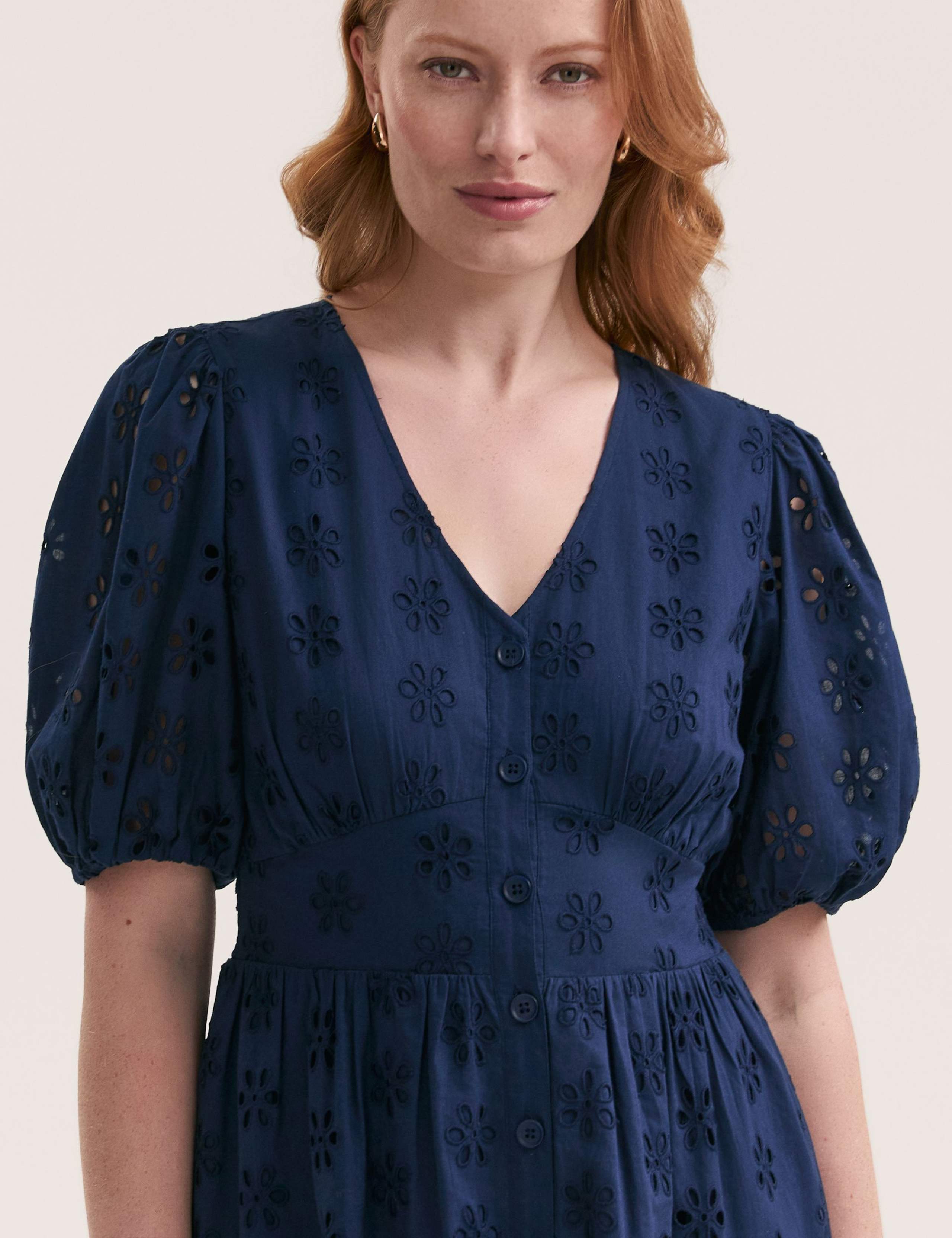 Pure Cotton Broderie V-Neck Midi Dress 4 of 4