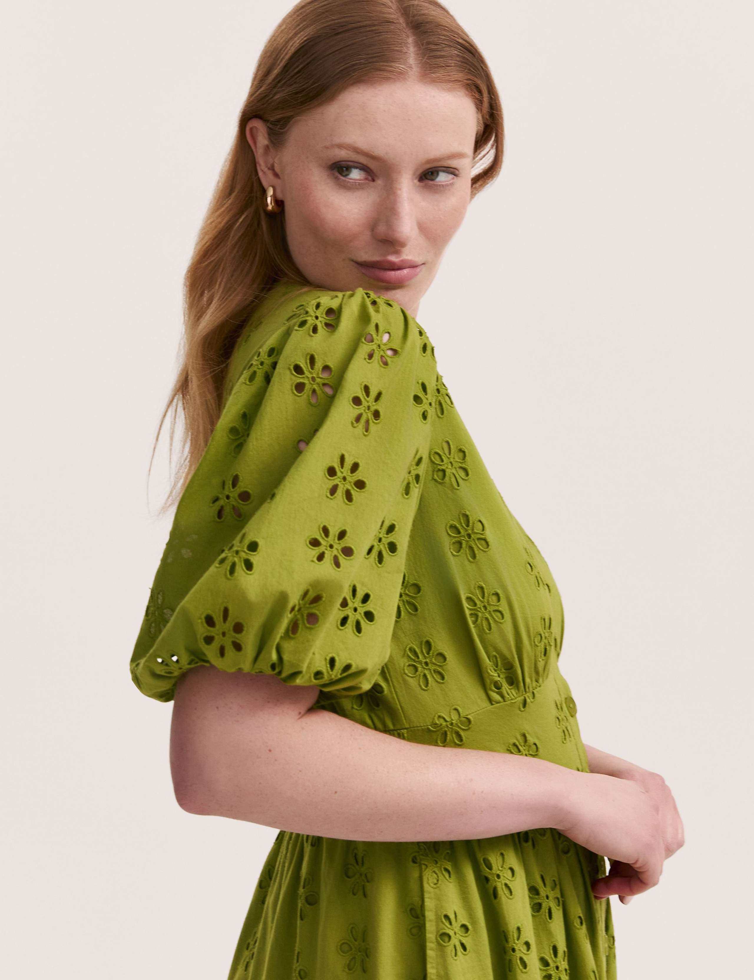 Pure Cotton Broderie V-Neck Midi Dress 5 of 5