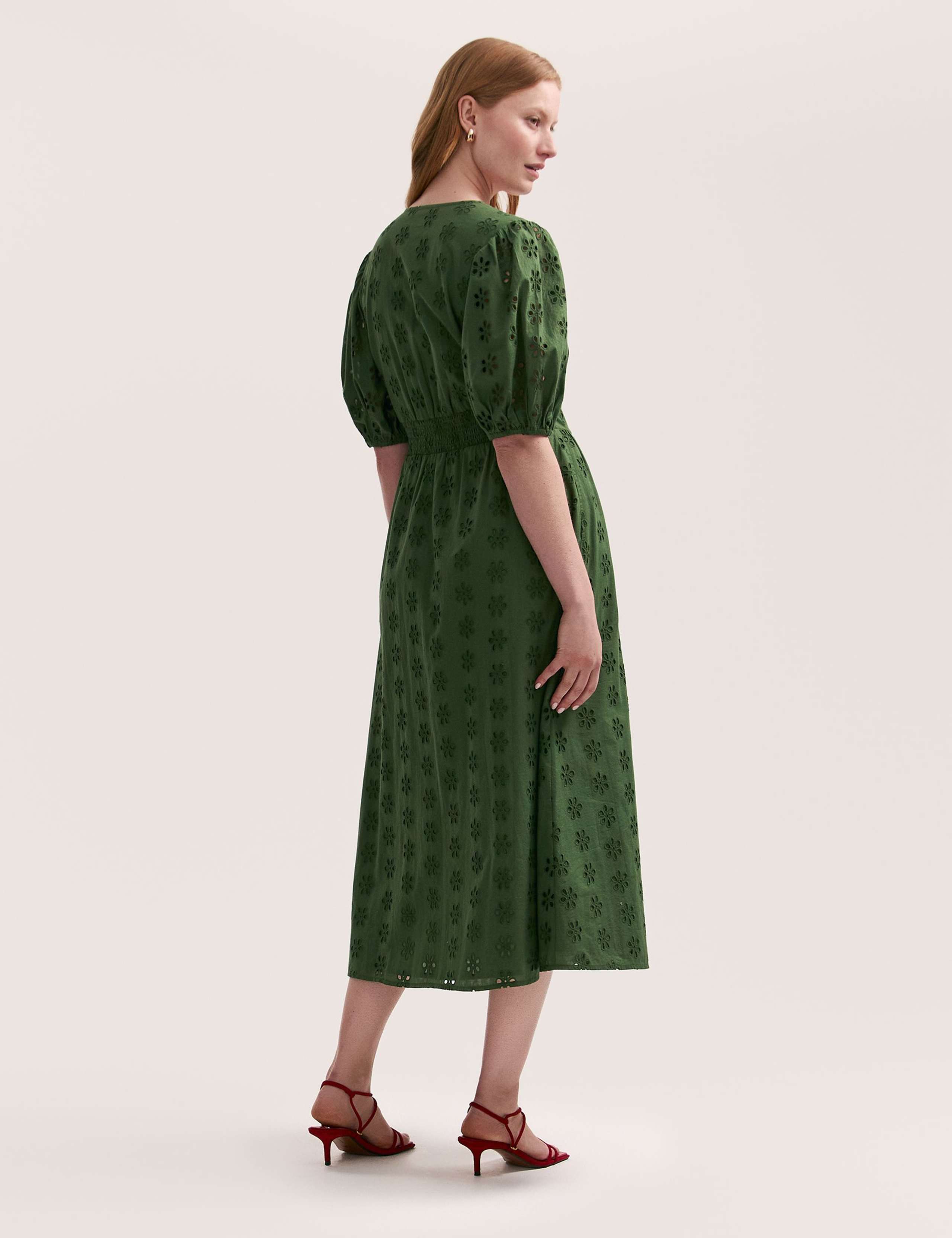 Pure Cotton Broderie V-Neck Midi Dress 2 of 4