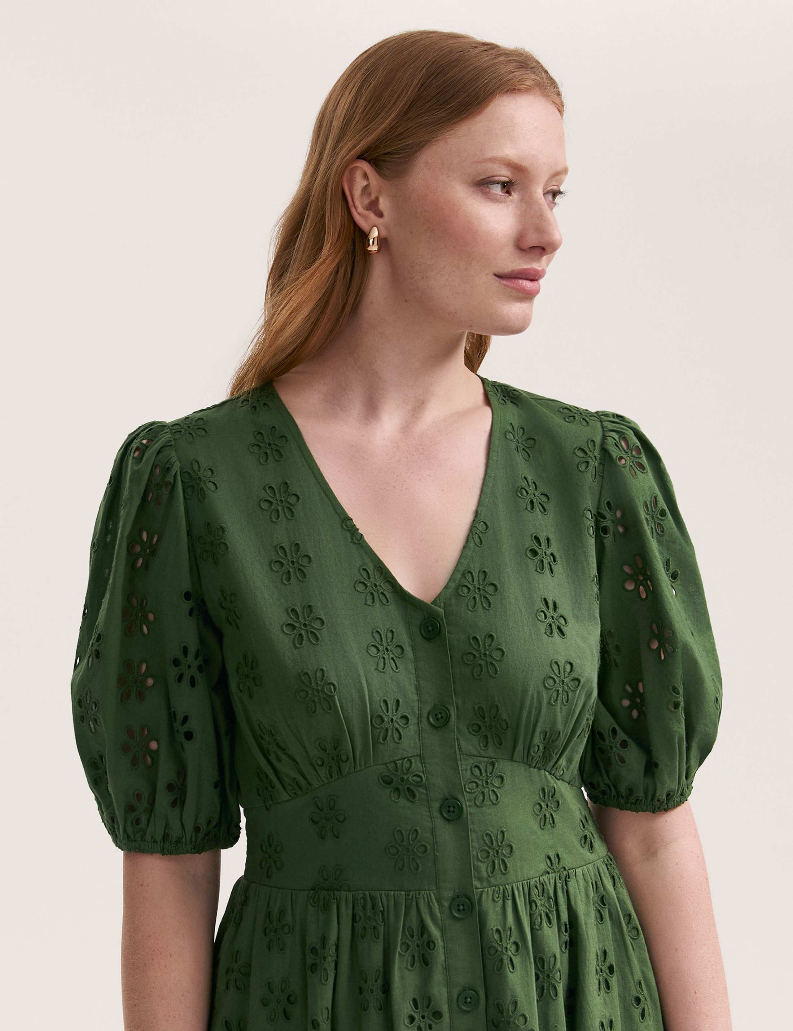 Pure Cotton Broderie V-Neck Midi Dress 4 of 4