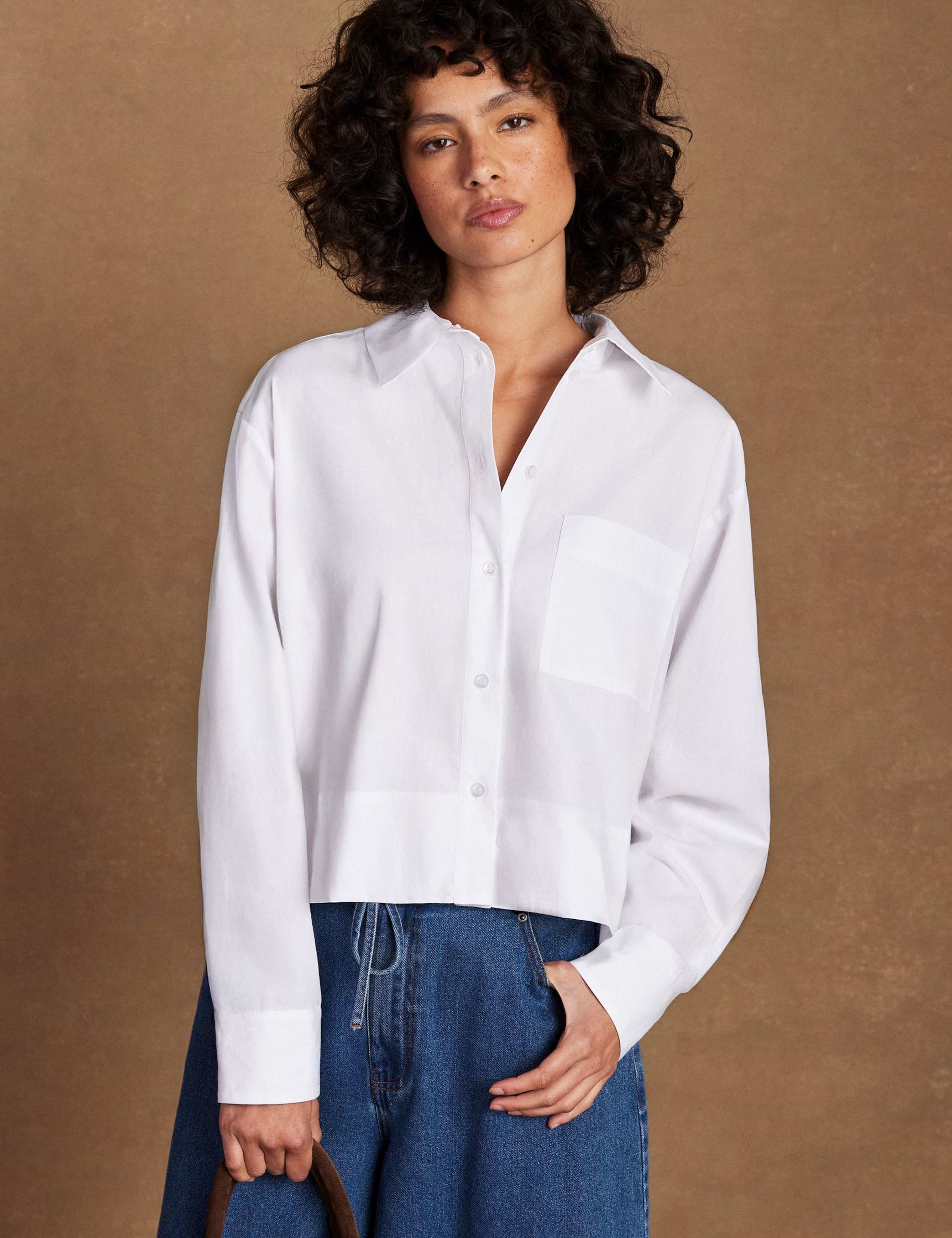 Pure Cotton Poplin Relaxed Cropped Shirt 1 of 5