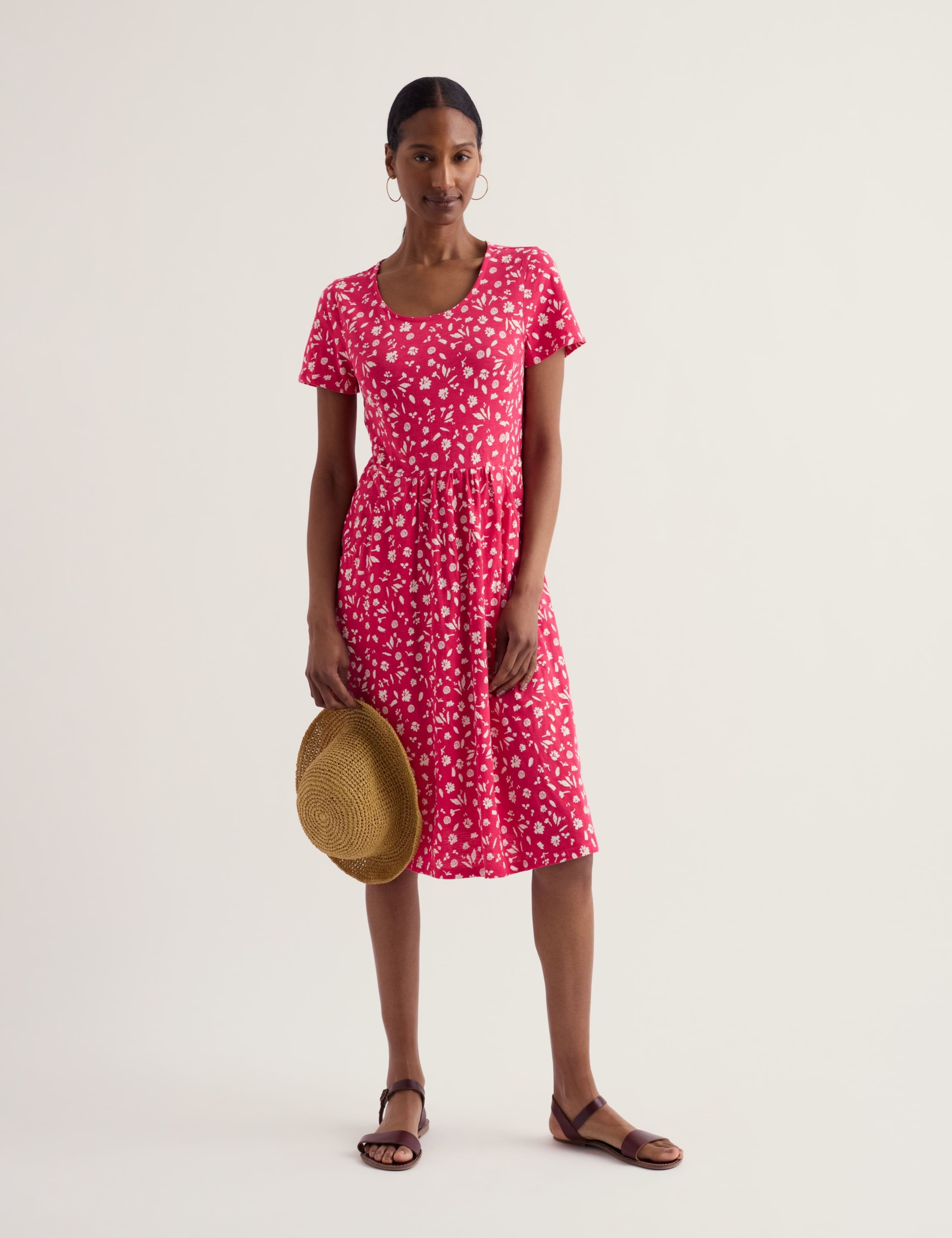 Pure Cotton Floral Knee Length Skater Dress 1 of 5