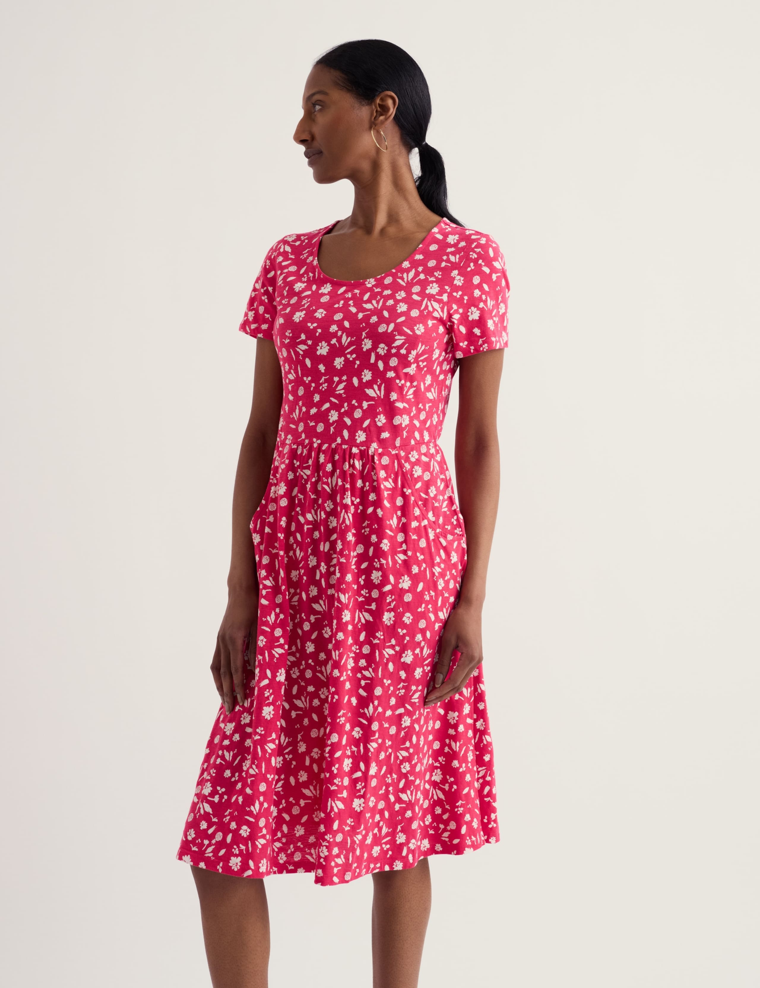 Pure Cotton Floral Knee Length Skater Dress 3 of 5