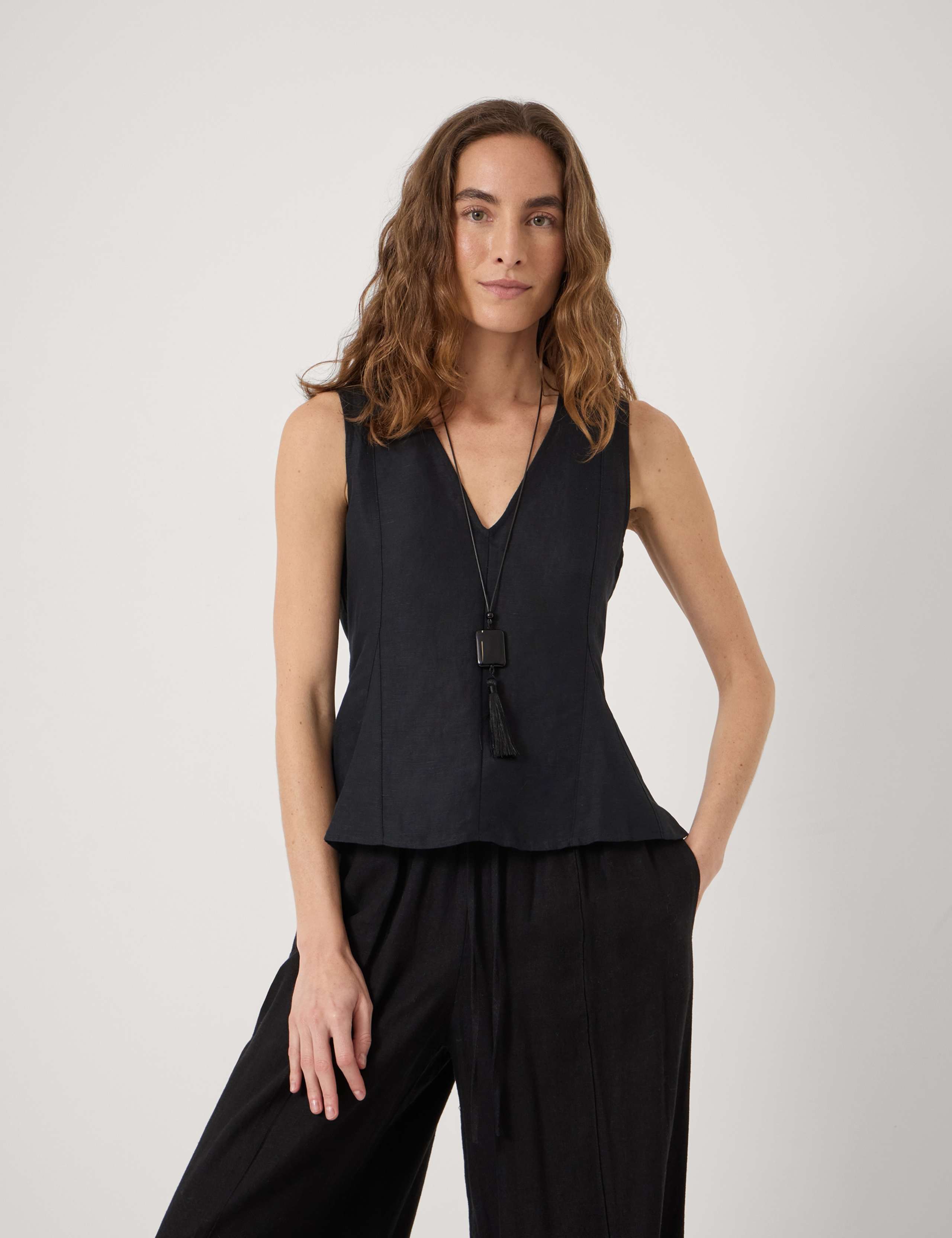 Linen Blend V-Neck Top 1 of 5