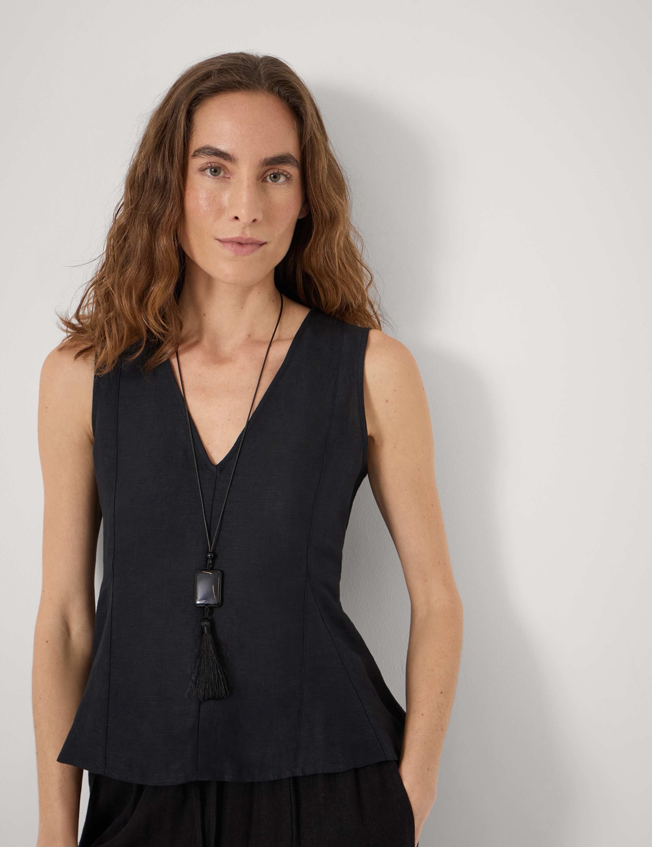 Linen Blend V-Neck Top 3 of 5