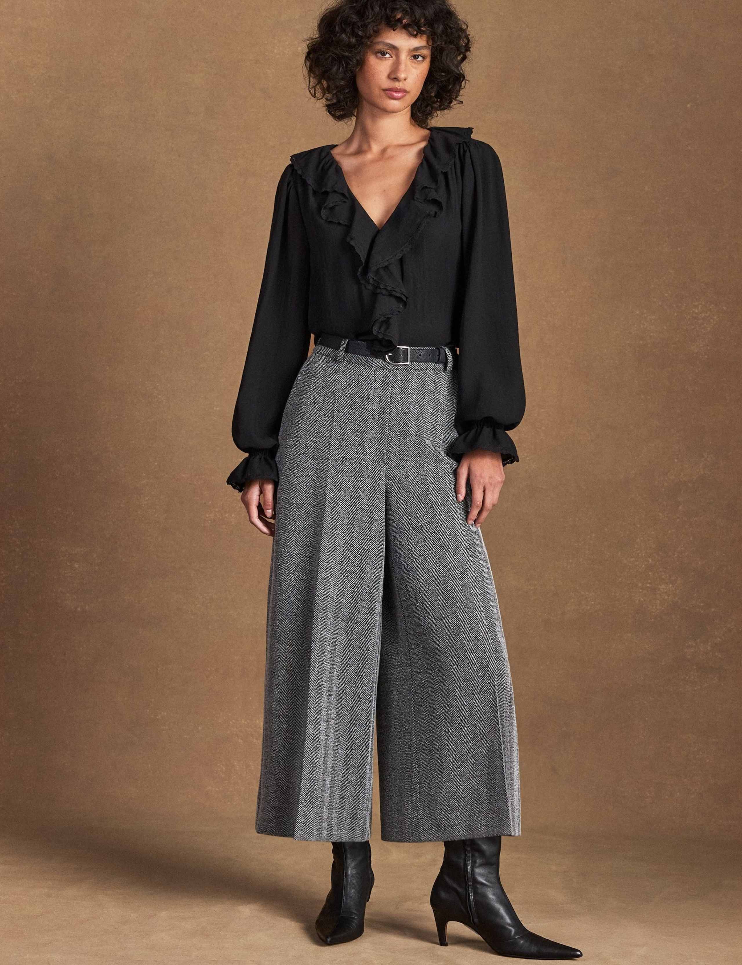 V-Neck Ruffle Front Trim Detail Blouse 1 of 6