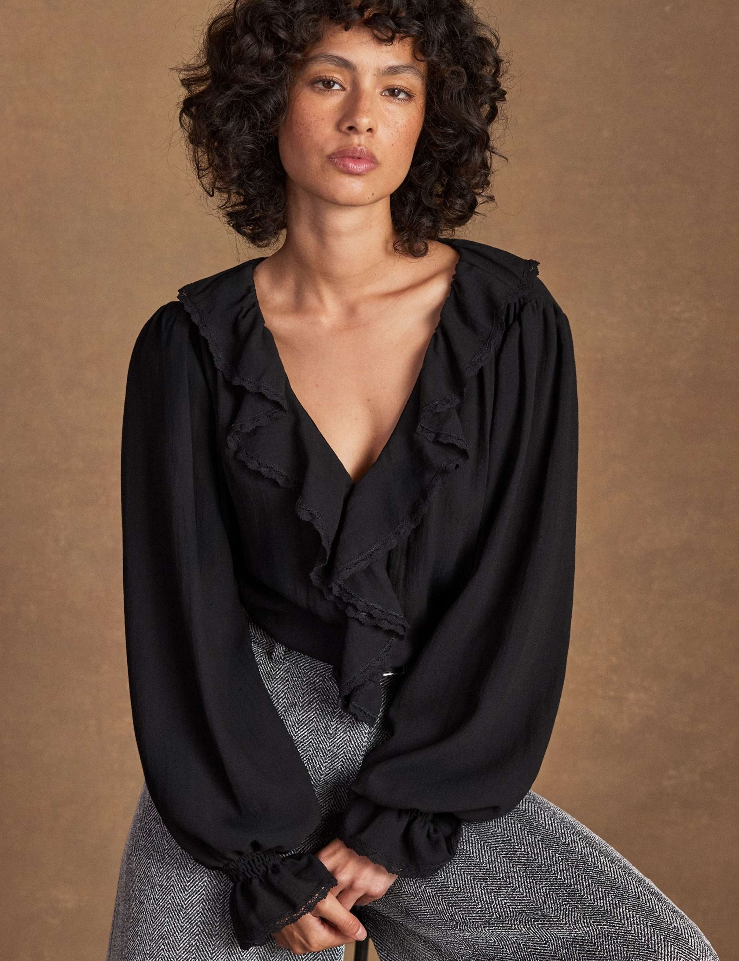 V-Neck Ruffle Front Trim Detail Blouse 2 of 6