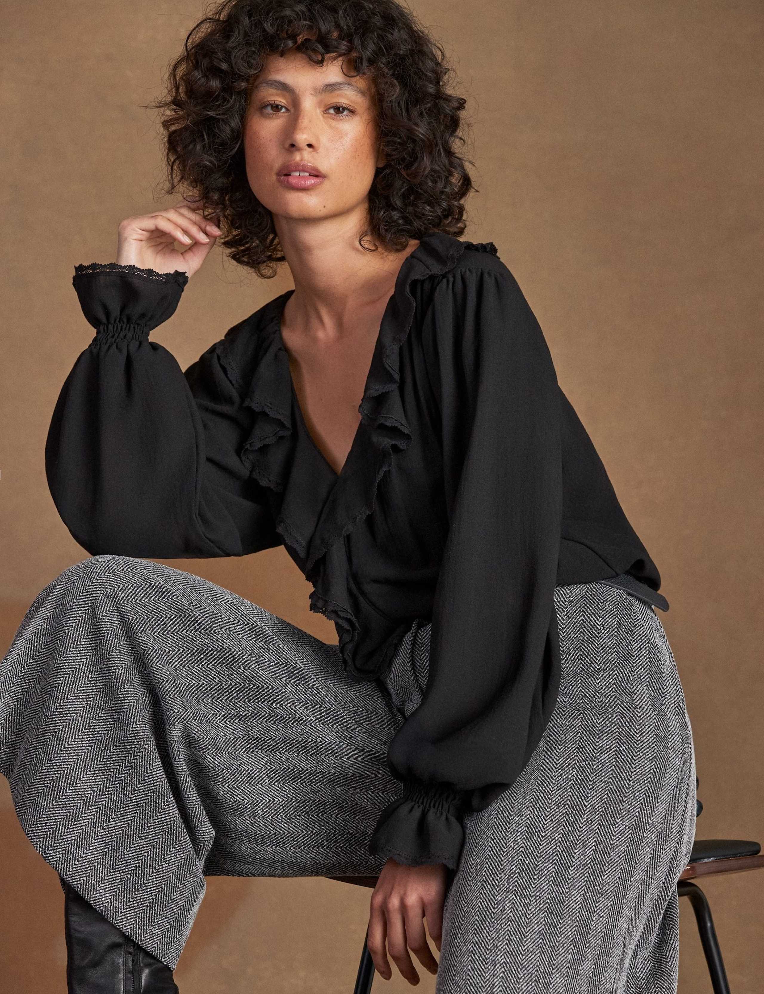 V-Neck Ruffle Front Trim Detail Blouse 3 of 6