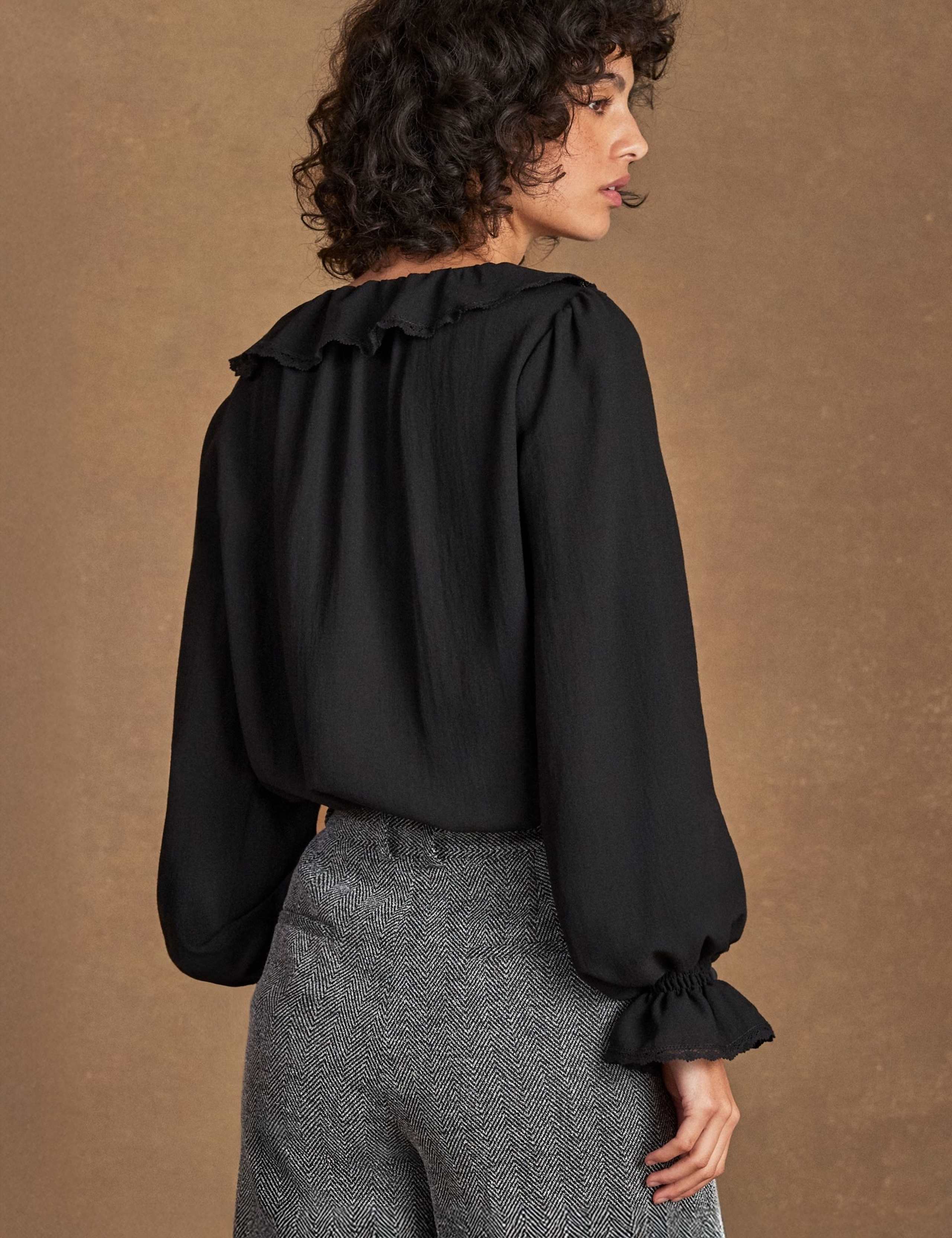 V-Neck Ruffle Front Trim Detail Blouse 5 of 6