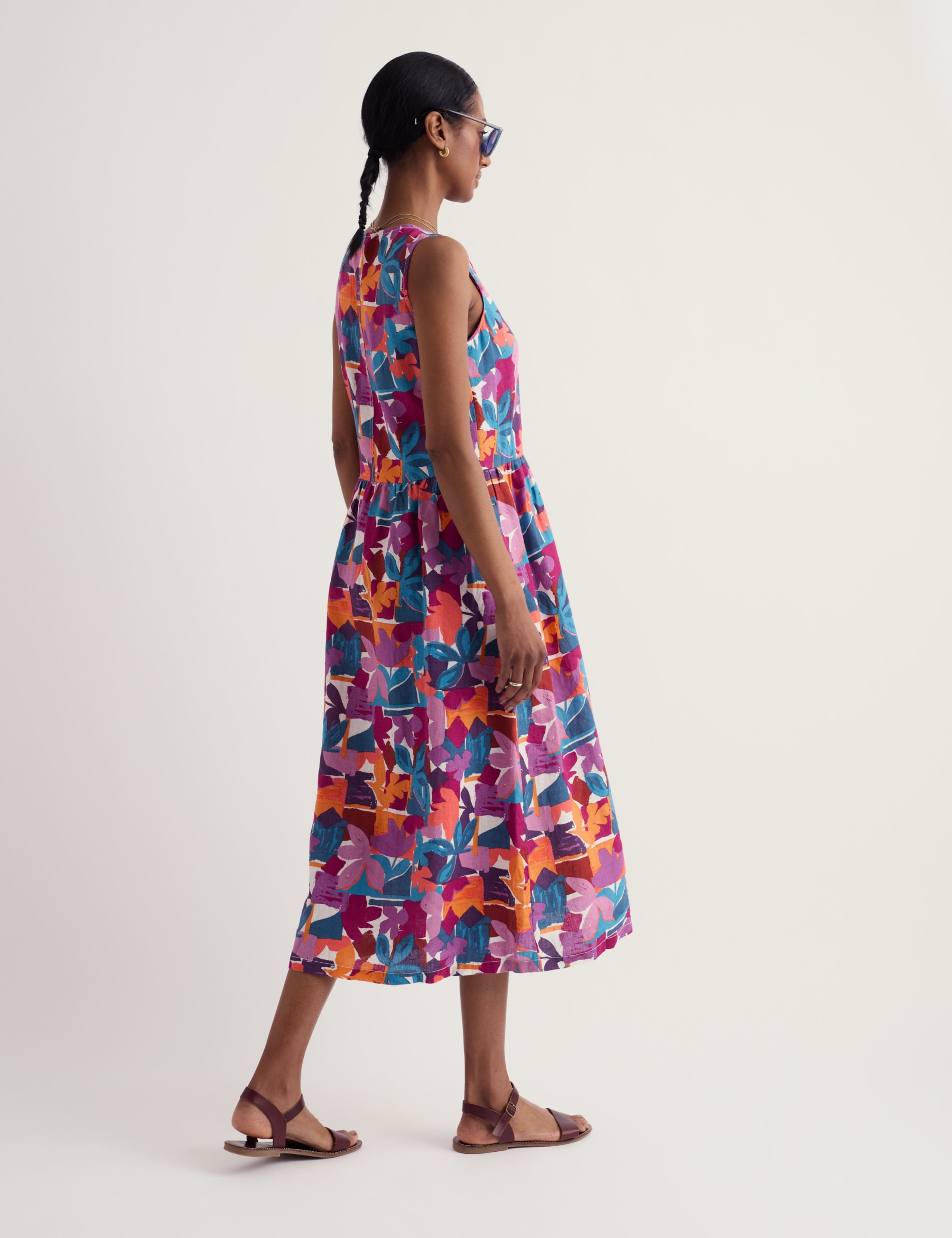Pure Linen Floral V-Neck Midi Smock Dress 3 of 6