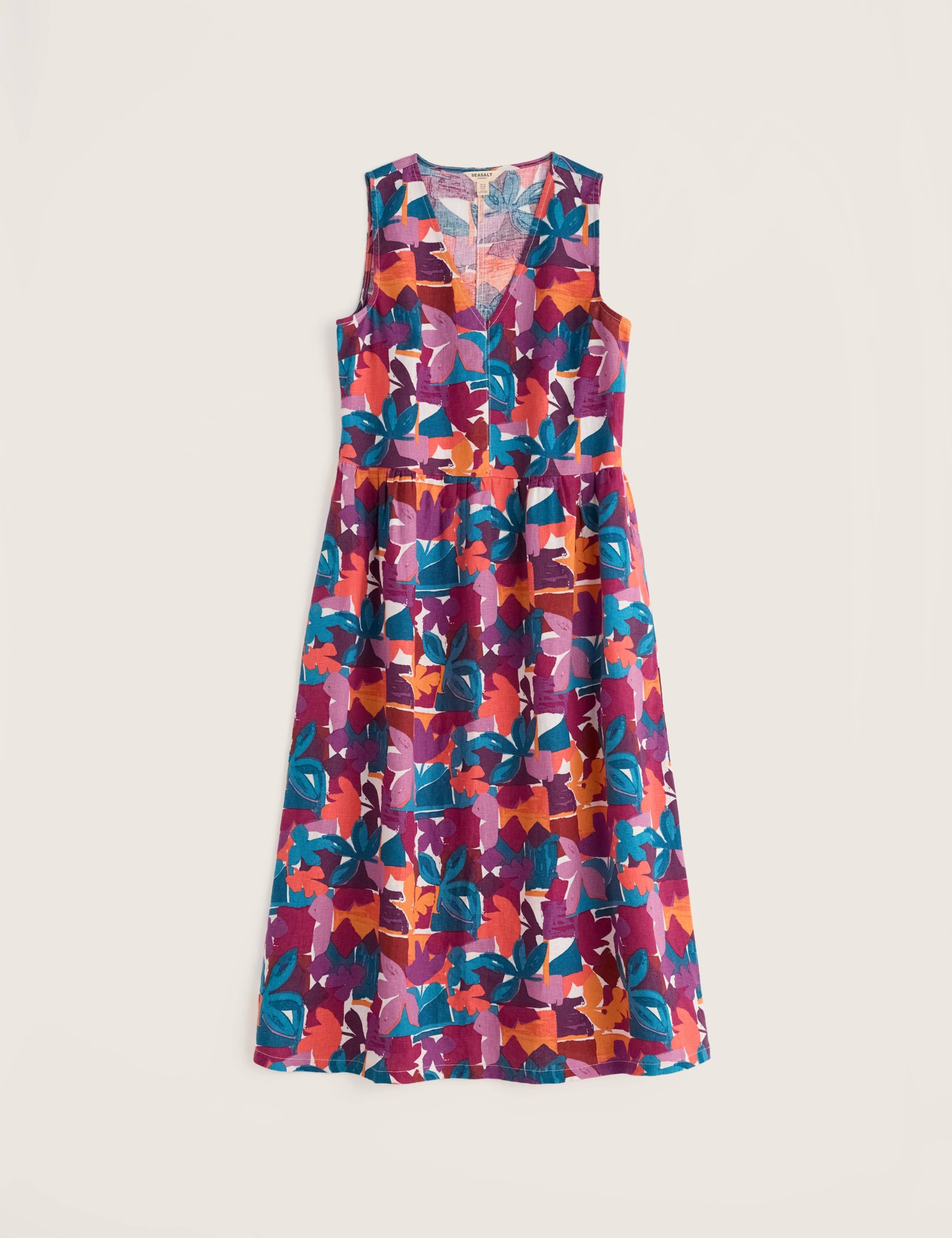 Pure Linen Floral V-Neck Midi Smock Dress 2 of 6
