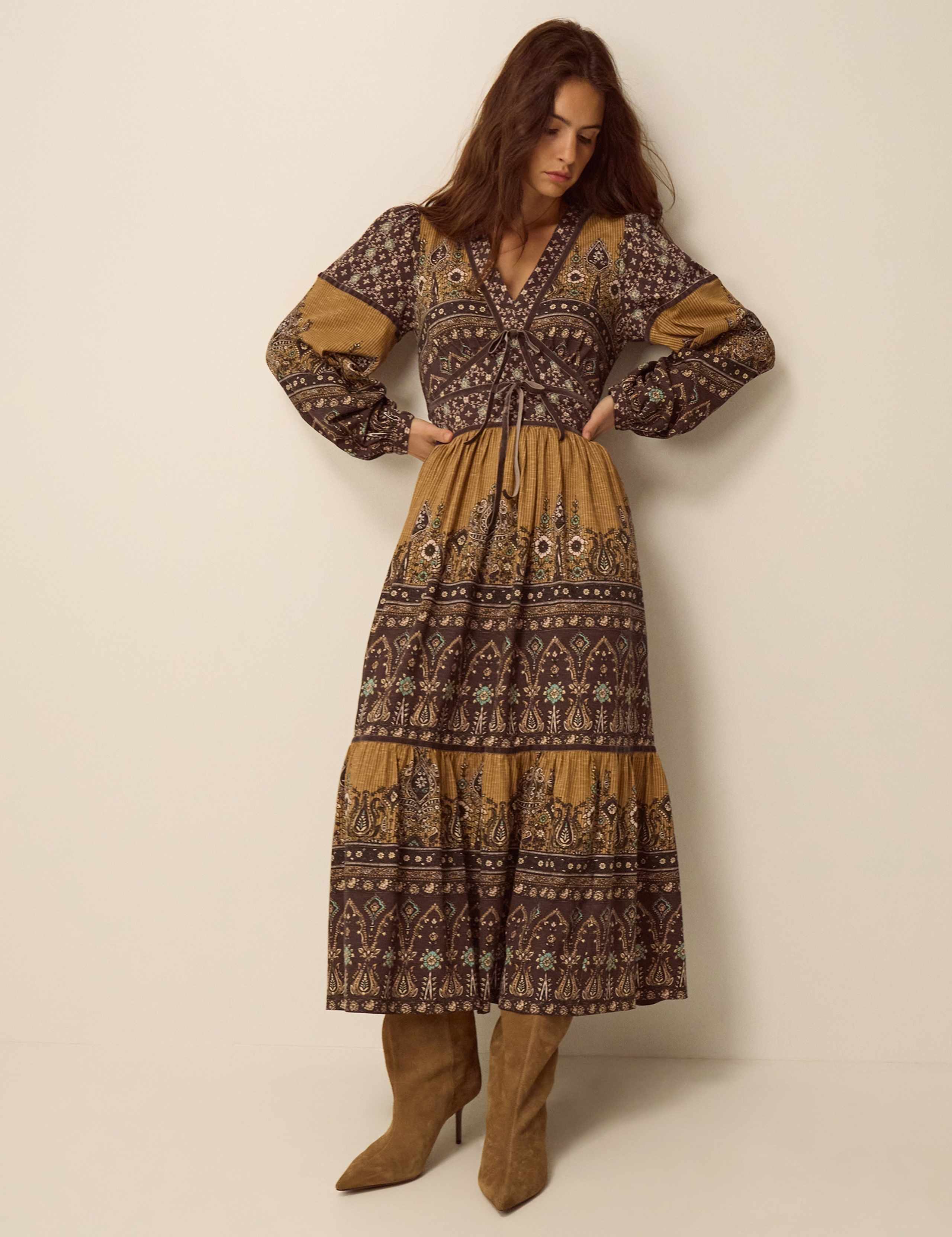 Printed Fit And Flare Cotton Midi Dress 1 of 5