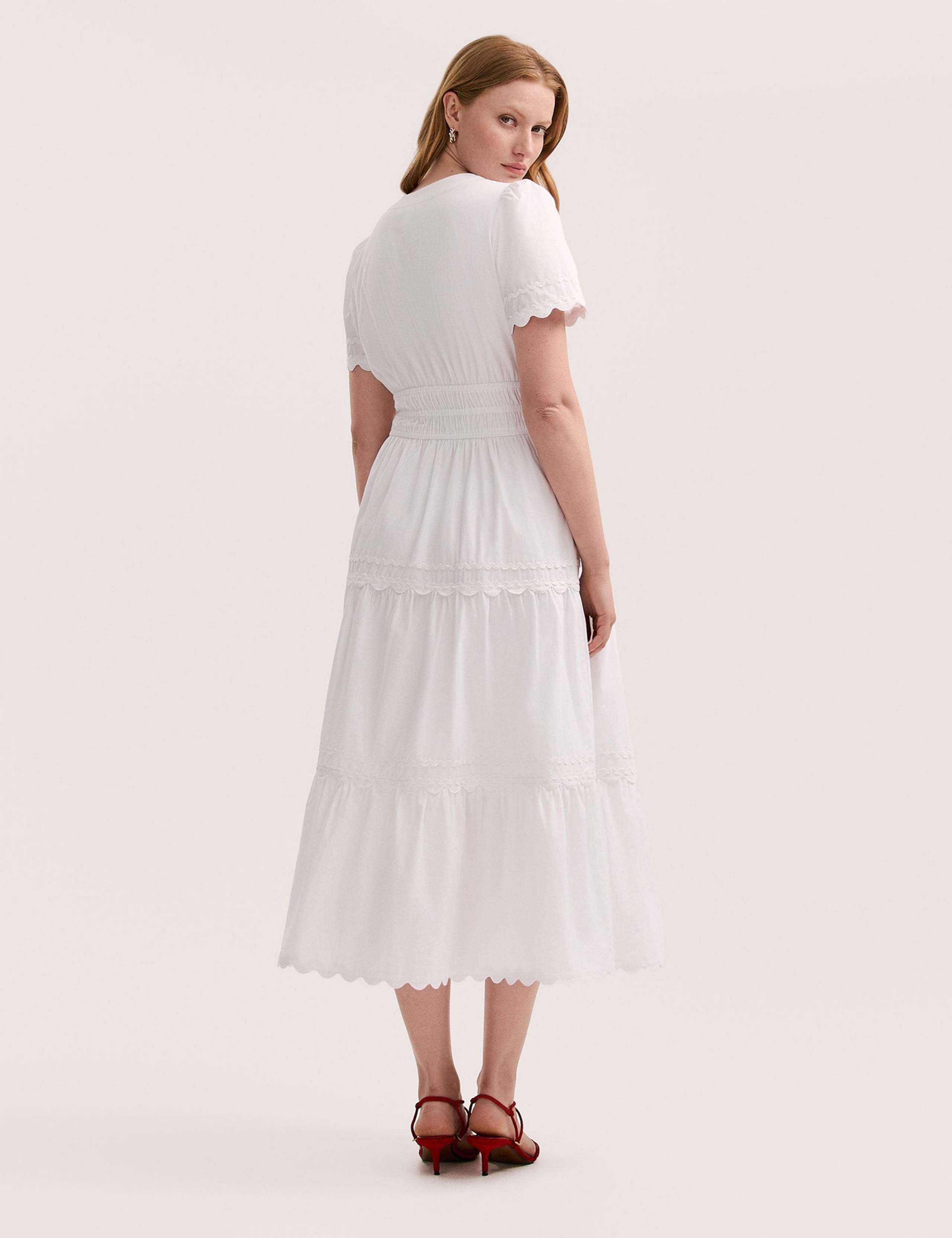 Pure Cotton V-Neck Midi Tiered Dress 2 of 4