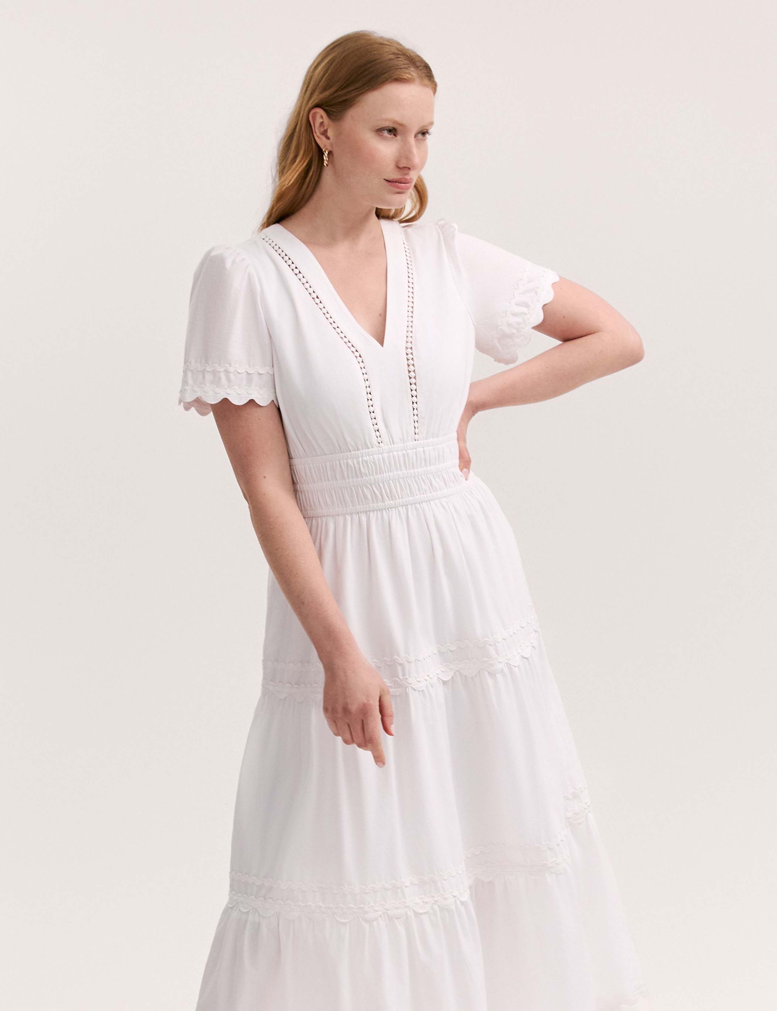 Pure Cotton V-Neck Midi Tiered Dress 3 of 4
