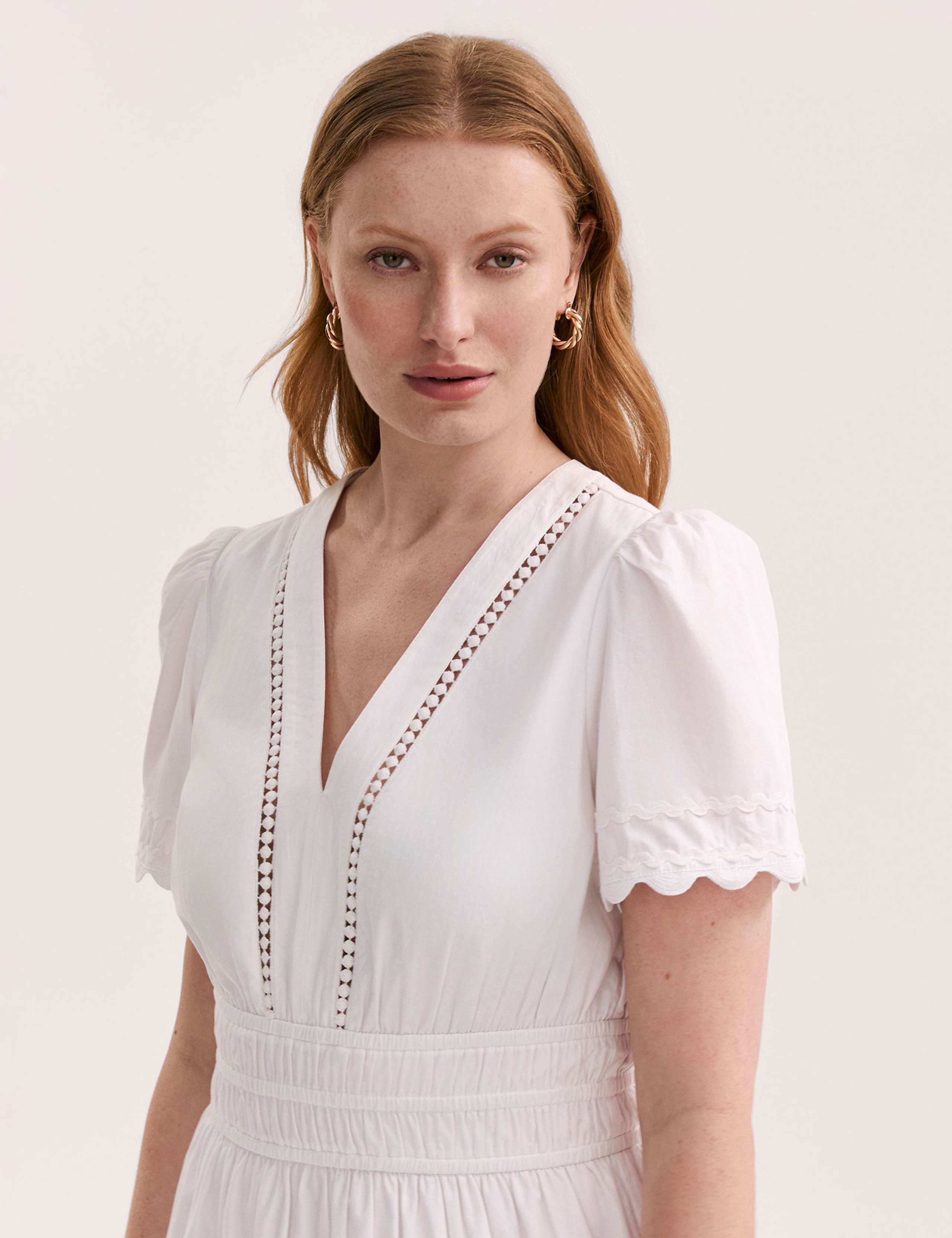 Pure Cotton V-Neck Midi Tiered Dress 4 of 4