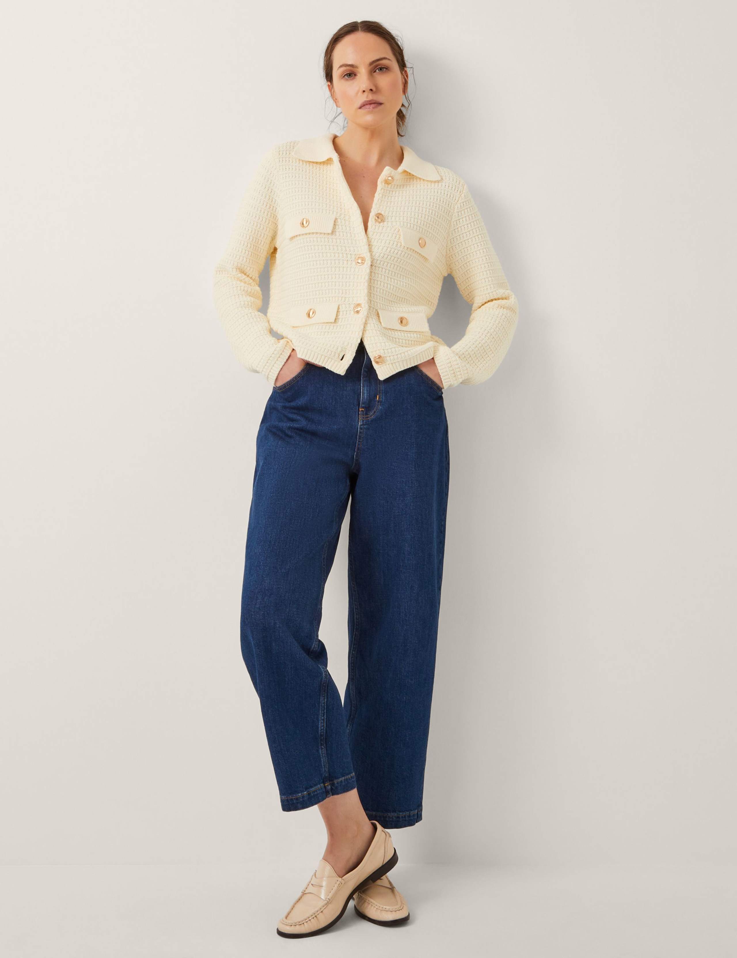 Cotton Rich Textured Collared Cardigan 3 of 5
