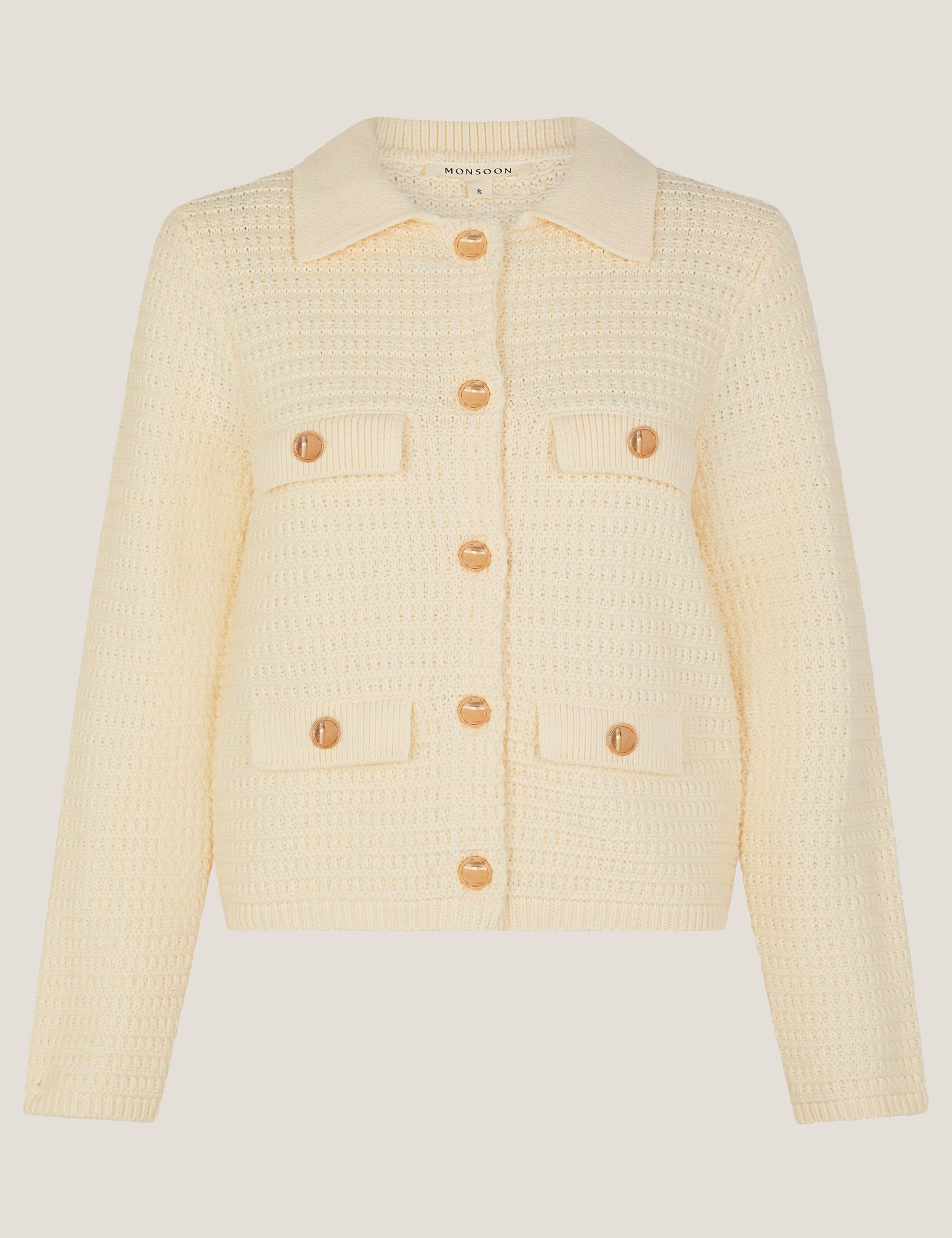 Cotton Rich Textured Collared Cardigan 2 of 5