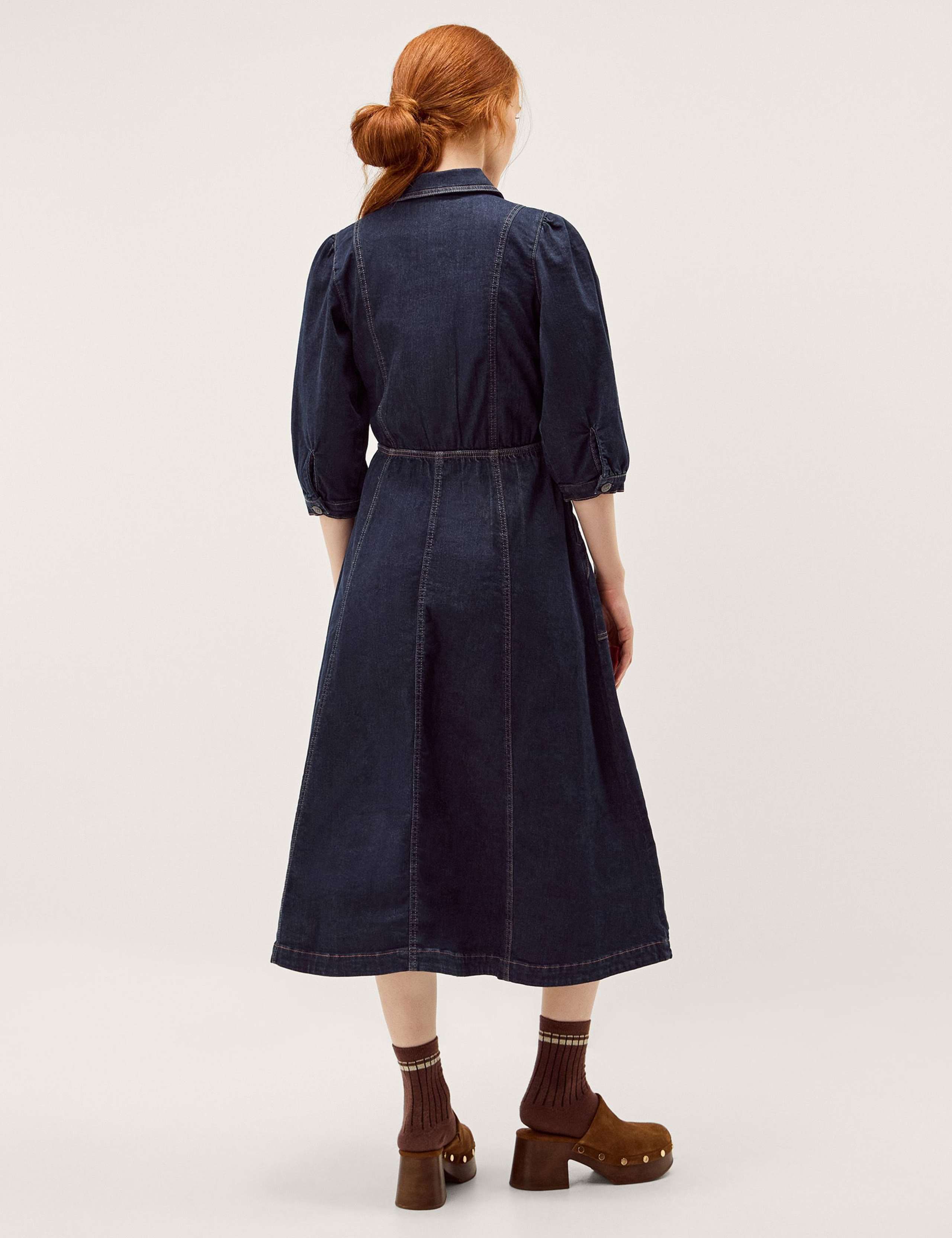 Denim Zip Front Midi Skater Dress 4 of 5