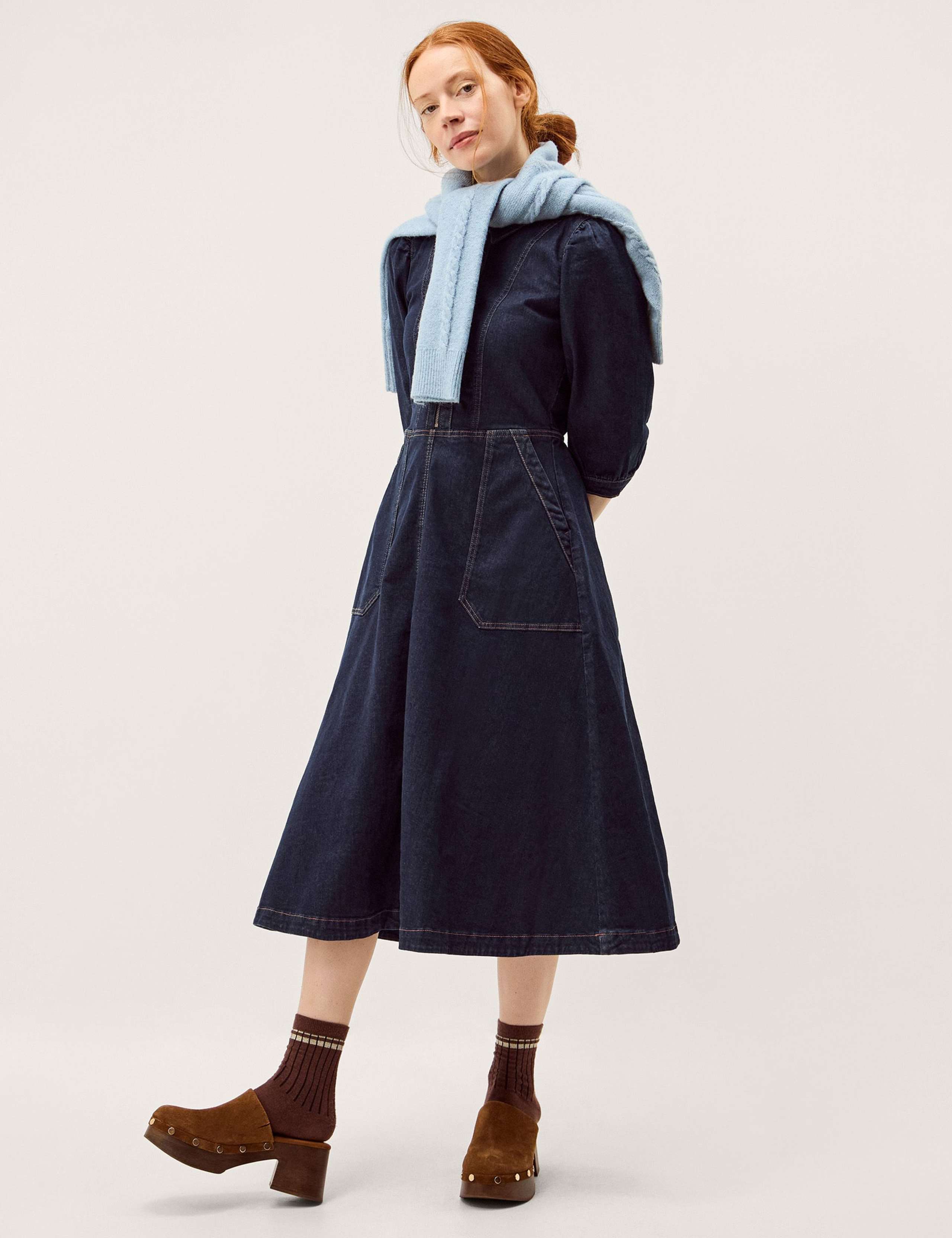 Denim Zip Front Midi Skater Dress 5 of 5