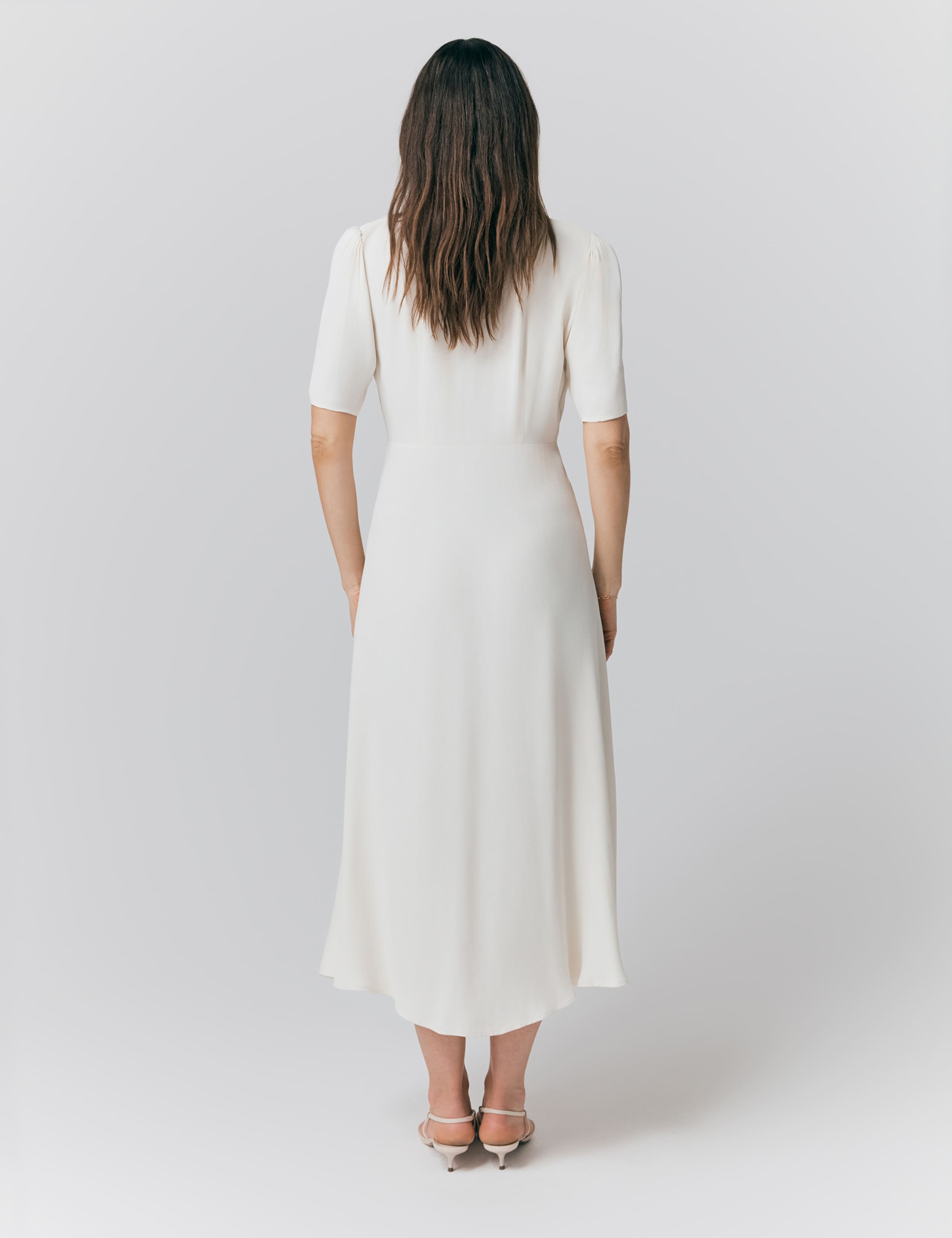 Crepe Embroidered V-Neck Midi Tea Dress 2 of 4