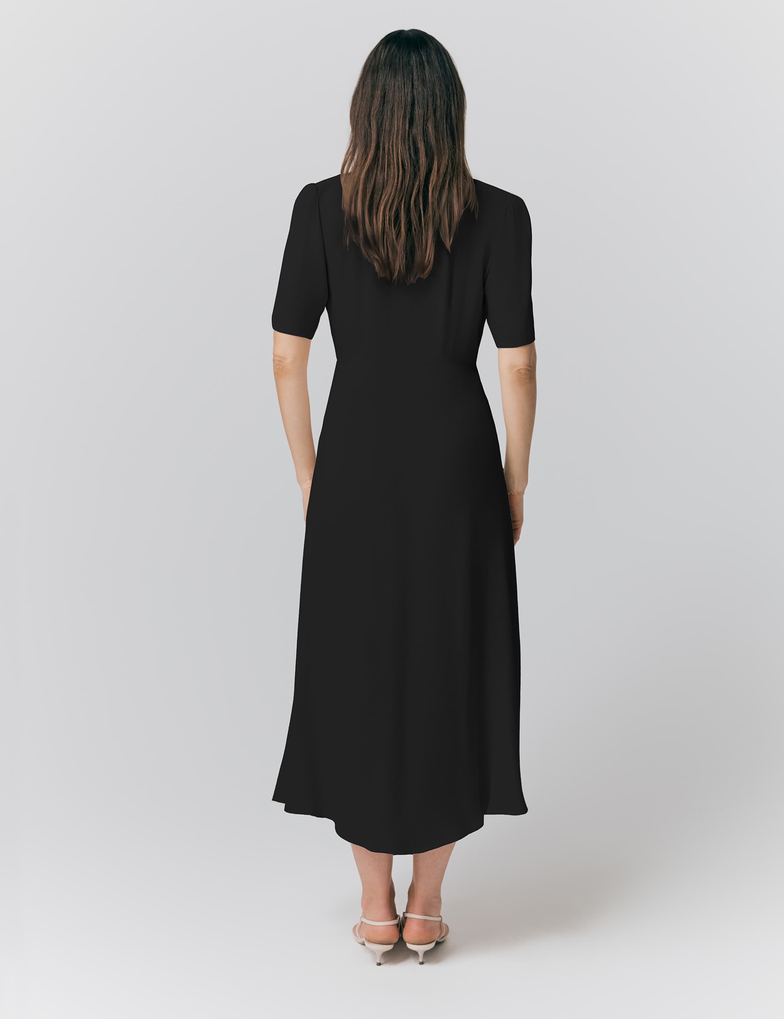 Crepe Embroidered V-Neck Midi Tea Dress 2 of 4