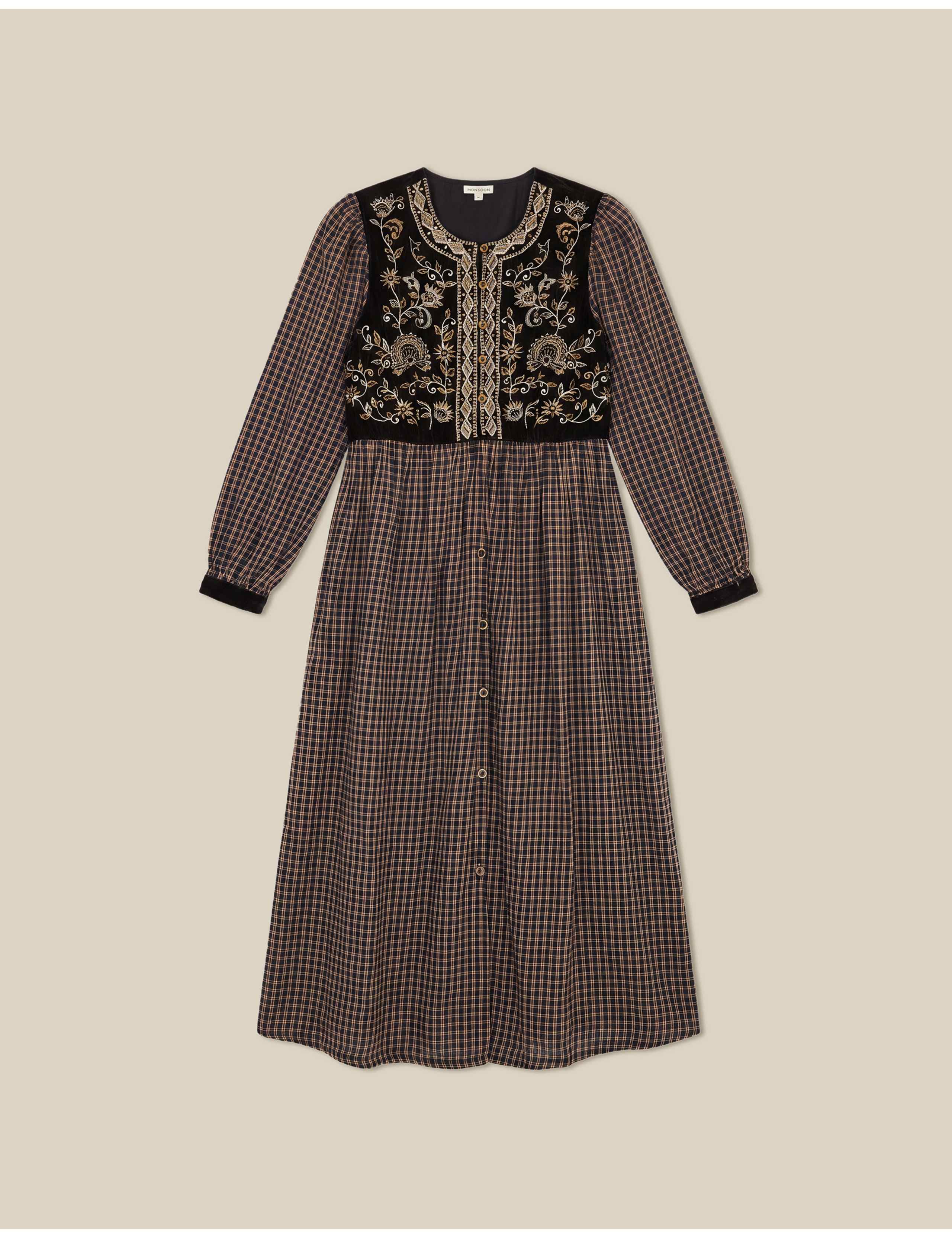 Embroidered V Neck Midi Dress 2 of 5