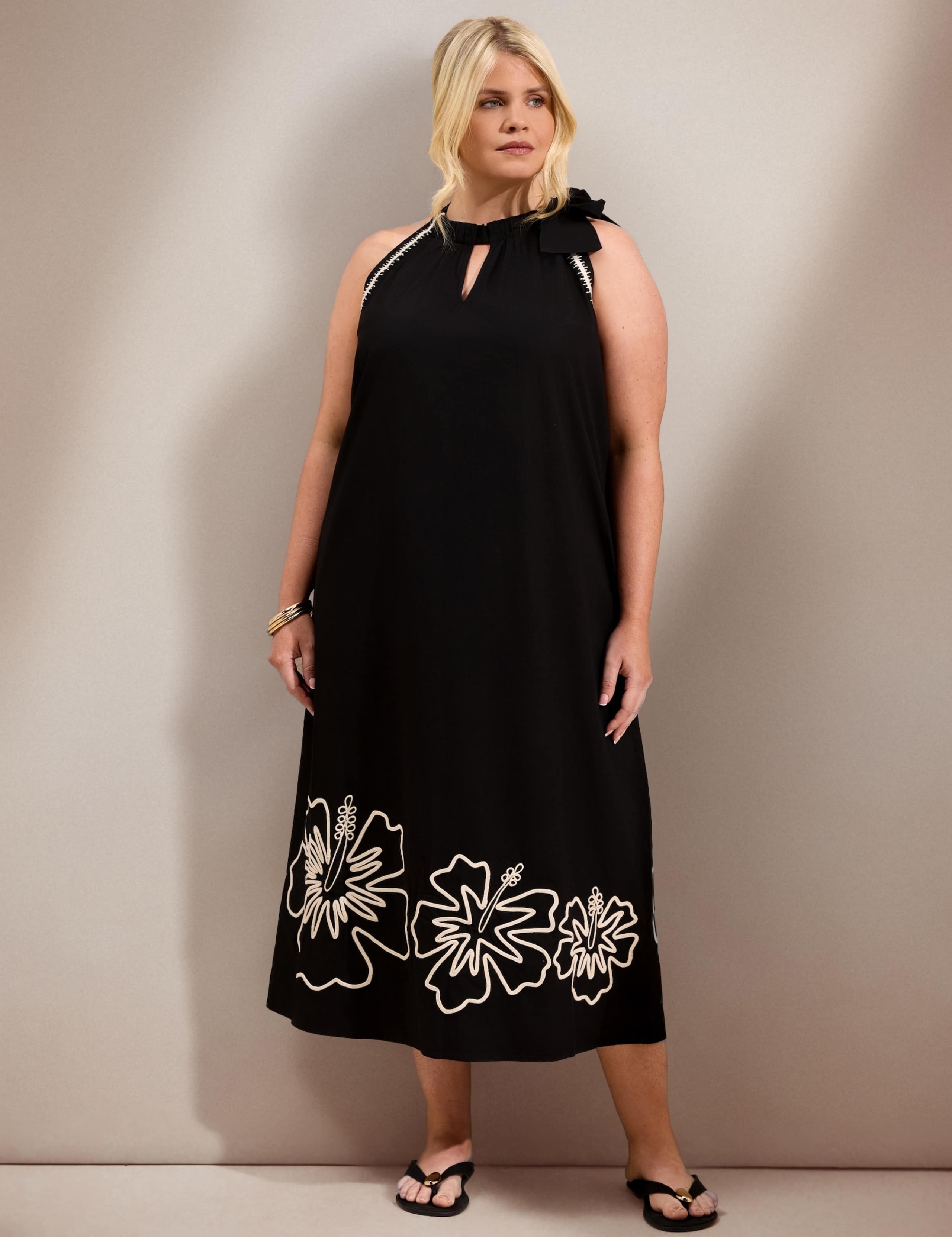 Pure Cotton Embroidered Halter Neck Dress 1 of 5