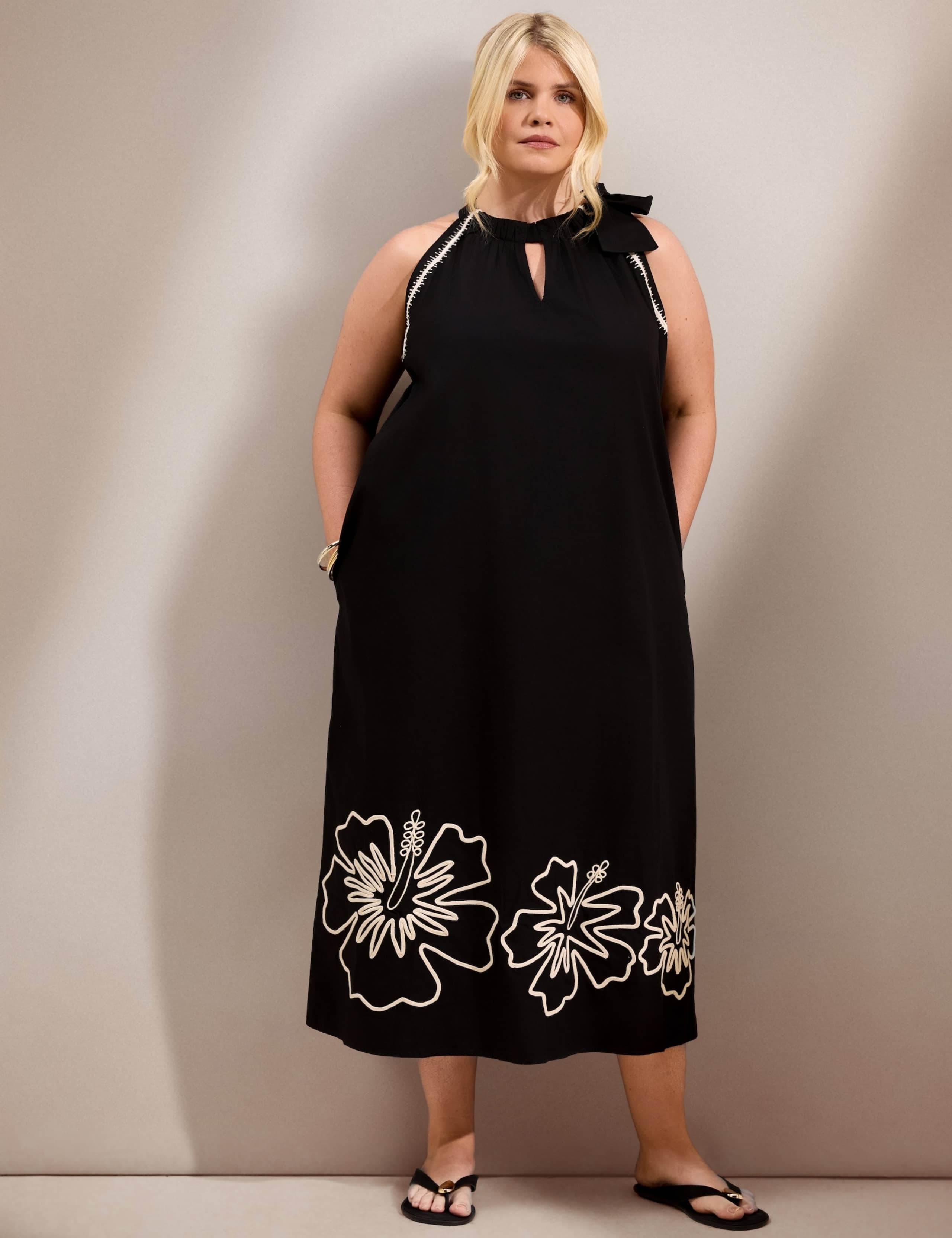 Pure Cotton Embroidered Halter Neck Dress 3 of 5