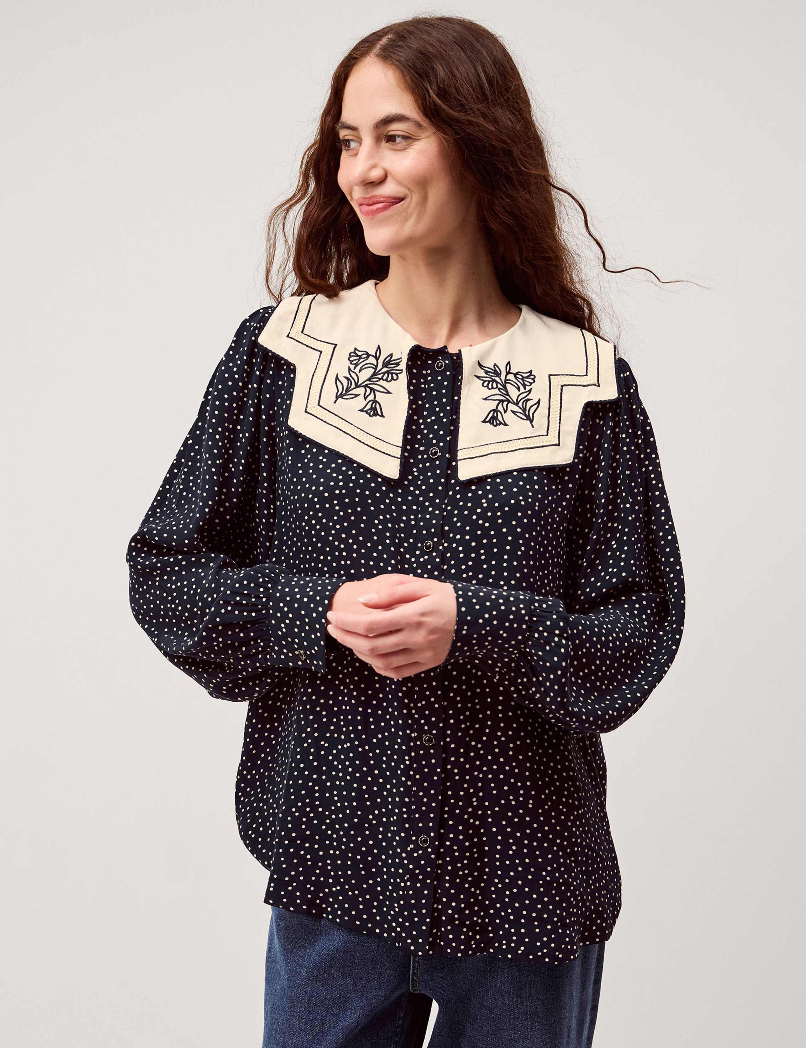 Polka Dot Collared Top 1 of 5