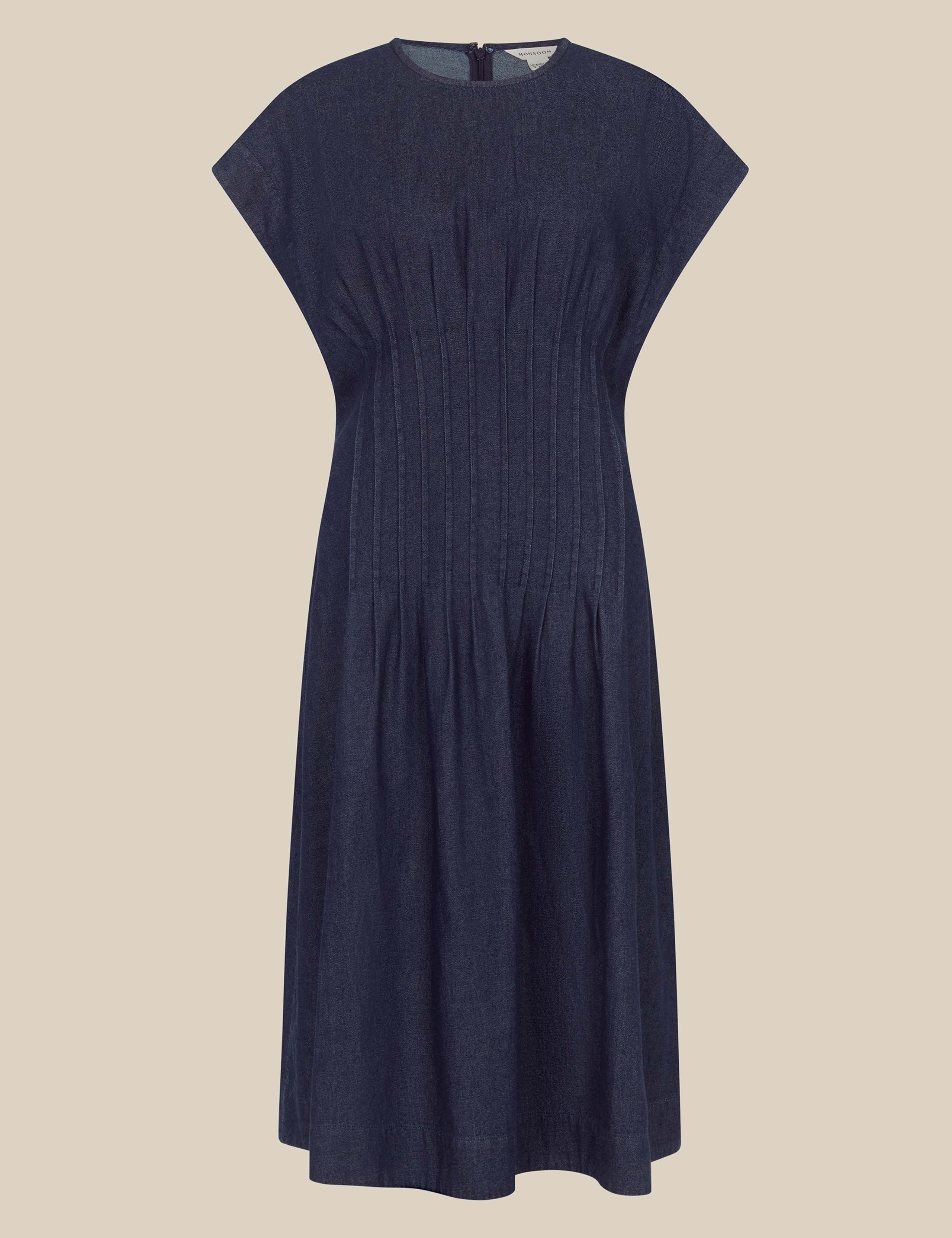 Denim Pleated Midi Dress with Lyocell 2 of 5