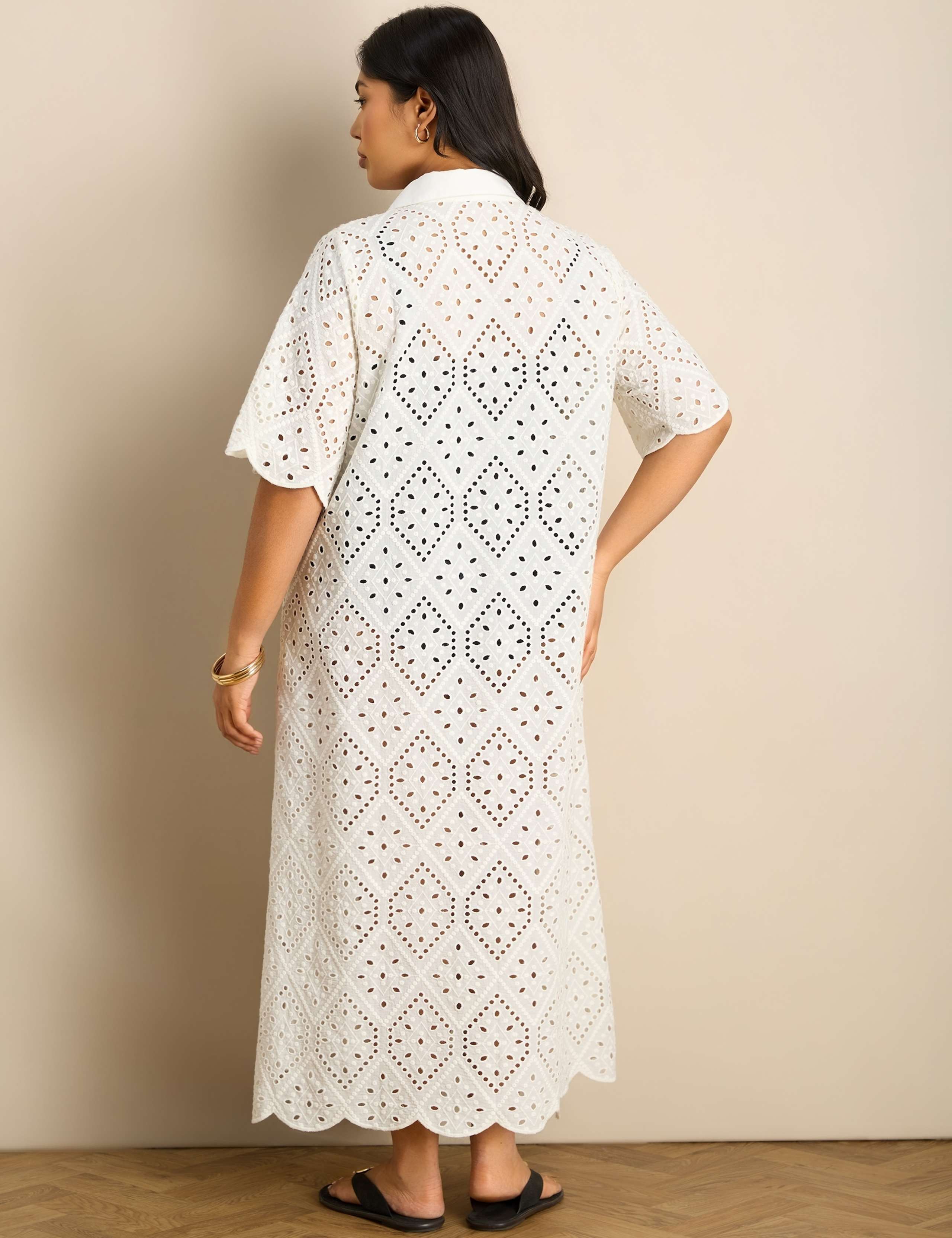 Pure Cotton Broderie Midi Shirt Dress 6 of 6