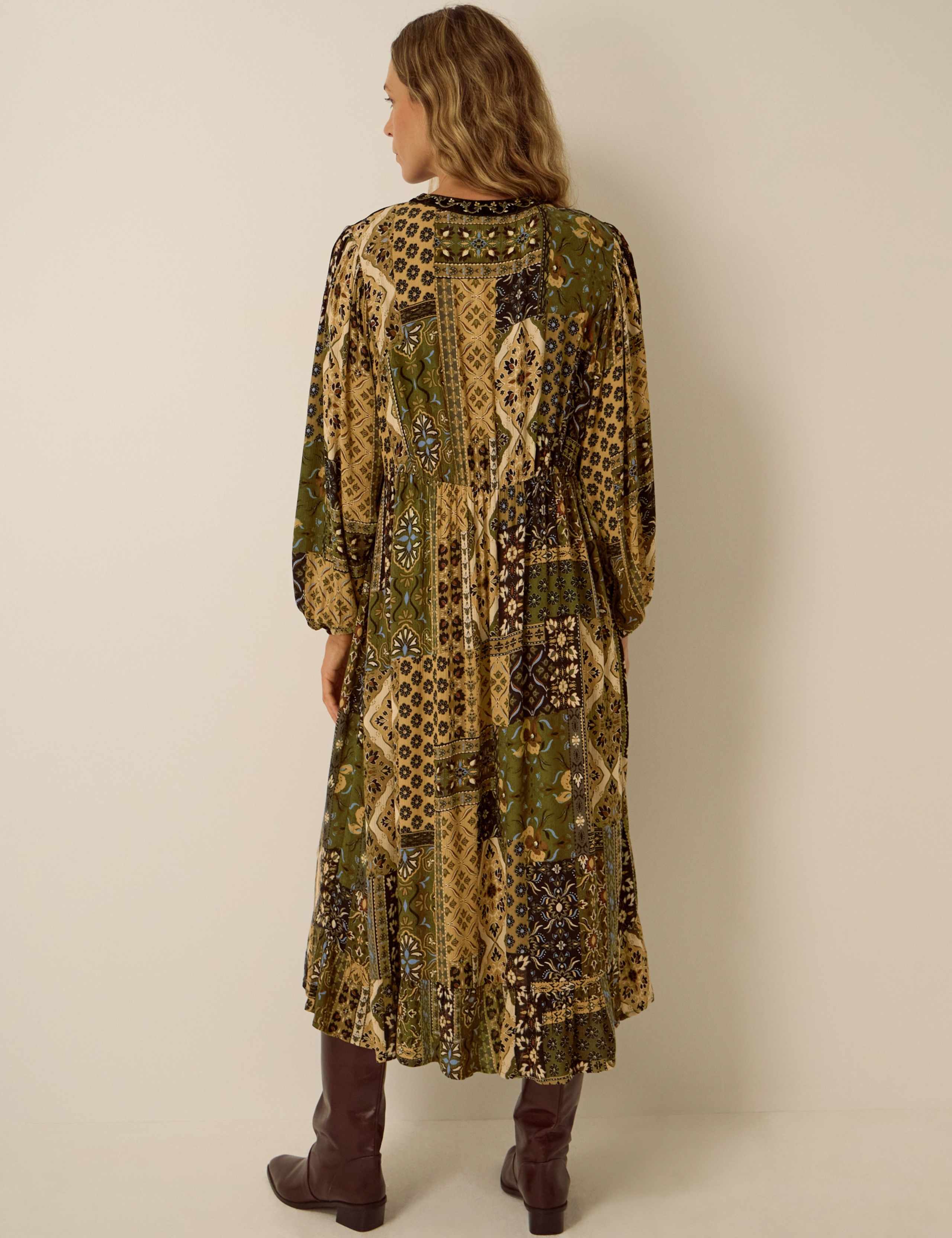 Printed V Neck Midi Smock Dress 3 of 5