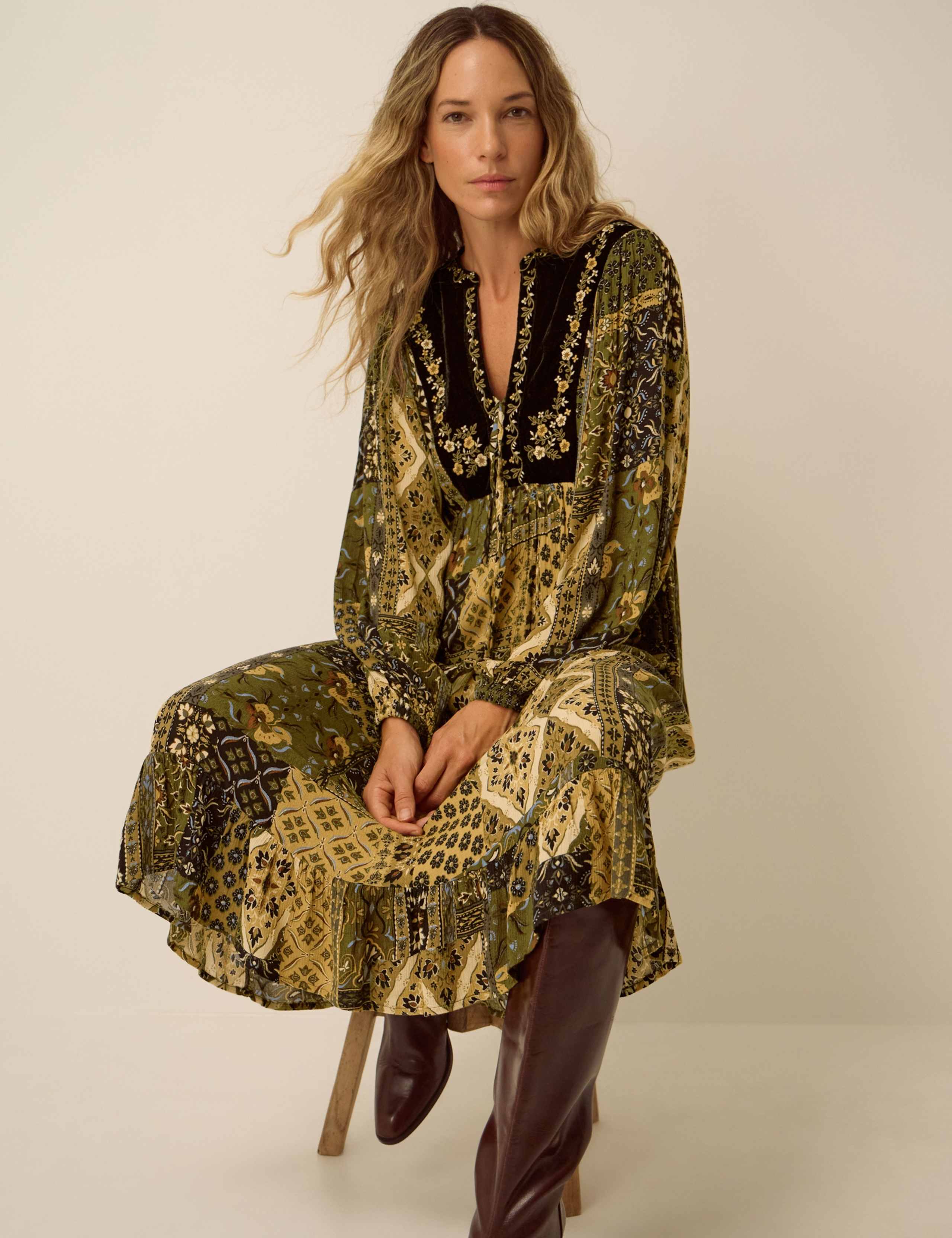Printed V Neck Midi Smock Dress 4 of 5
