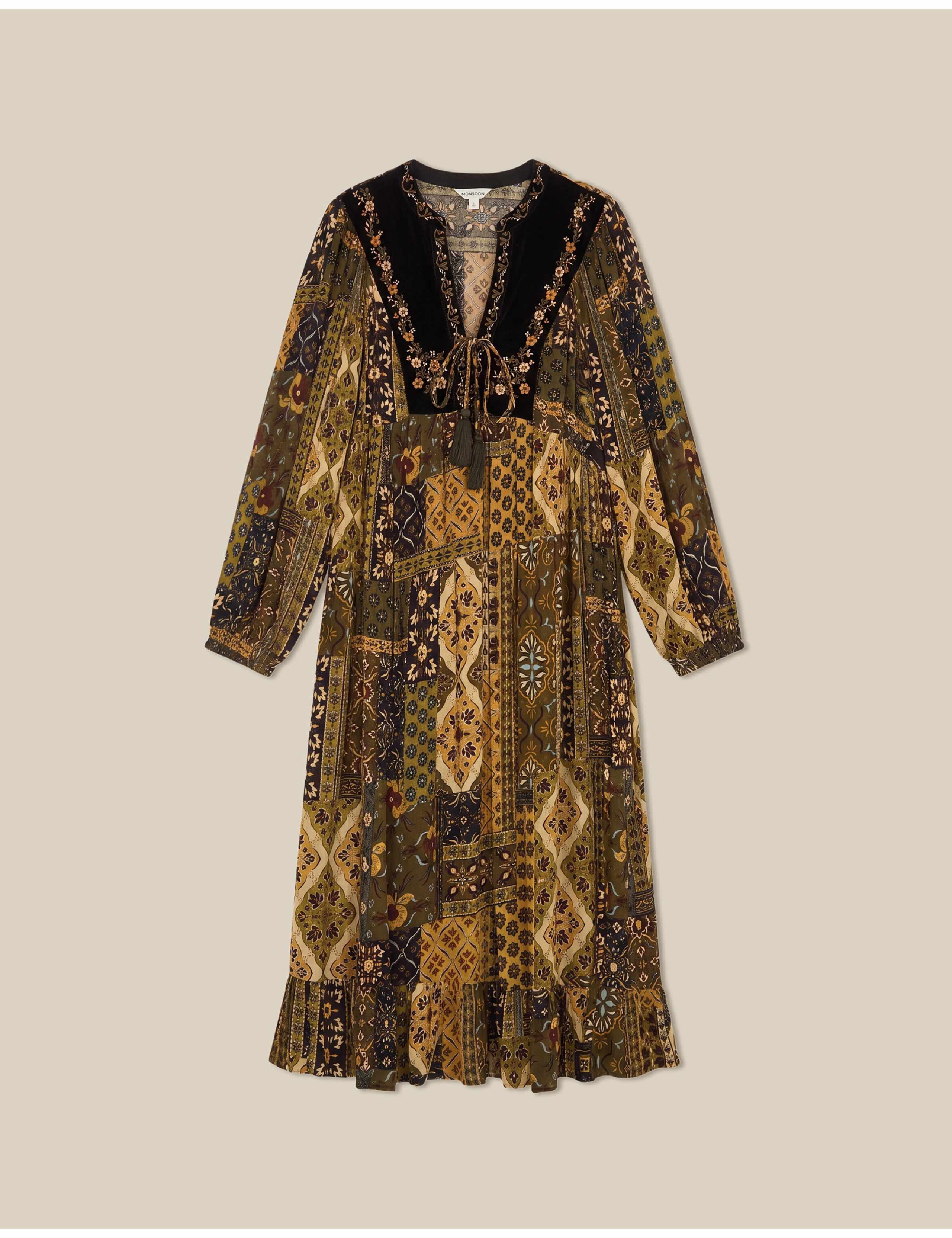 Printed V Neck Midi Smock Dress 2 of 5
