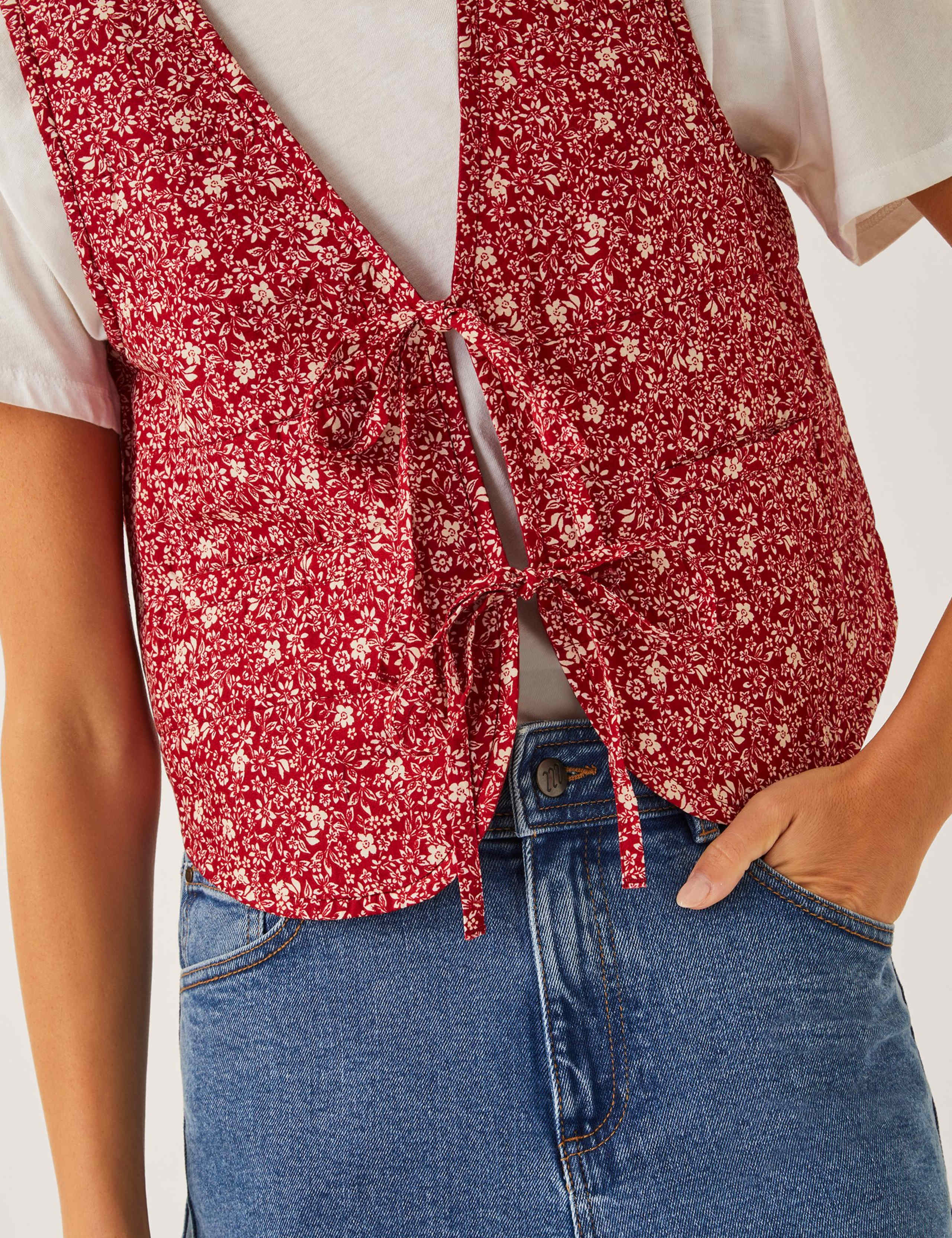 Pure Cotton Floral Tie Front Gilet 2 of 4