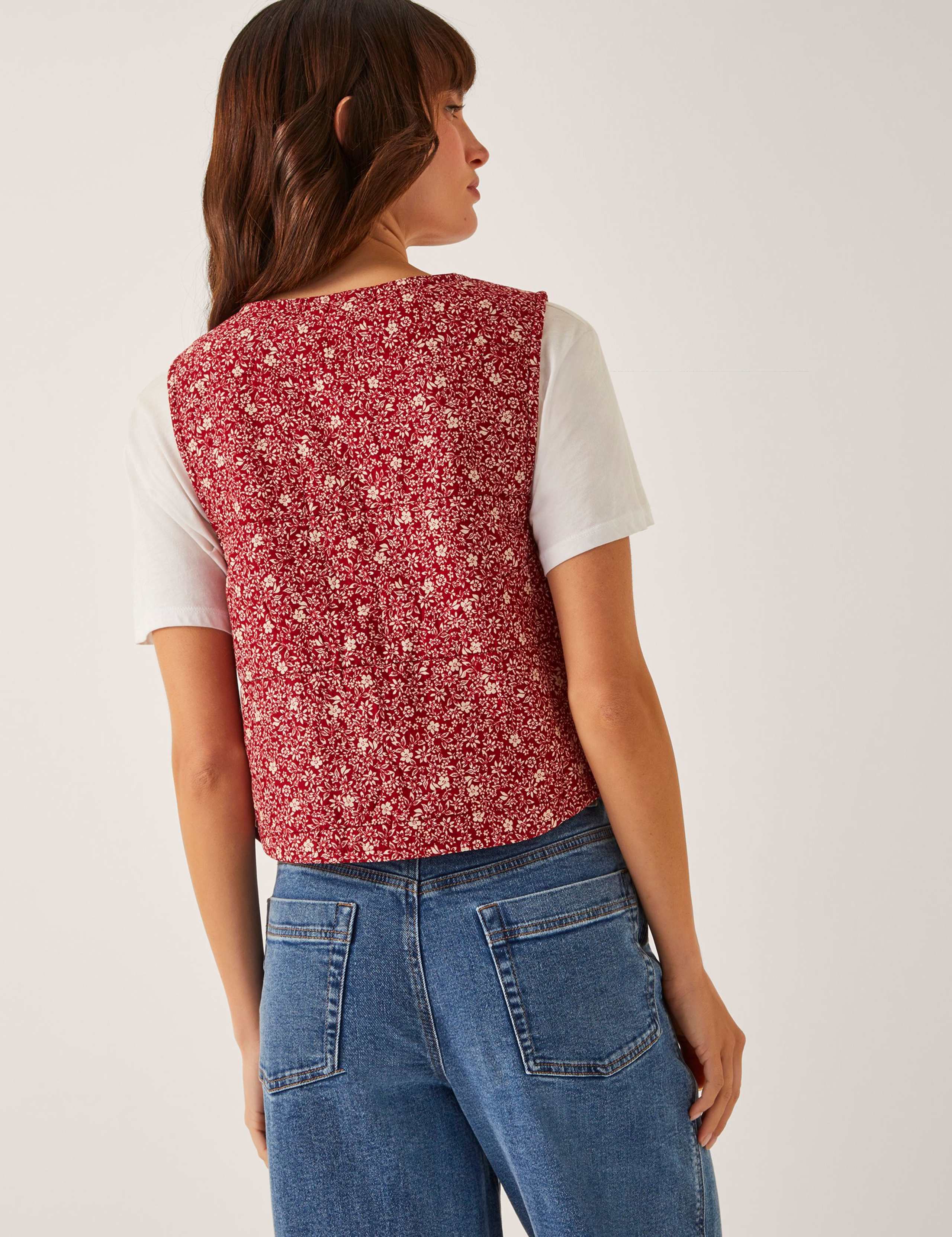 Pure Cotton Floral Tie Front Gilet 3 of 4