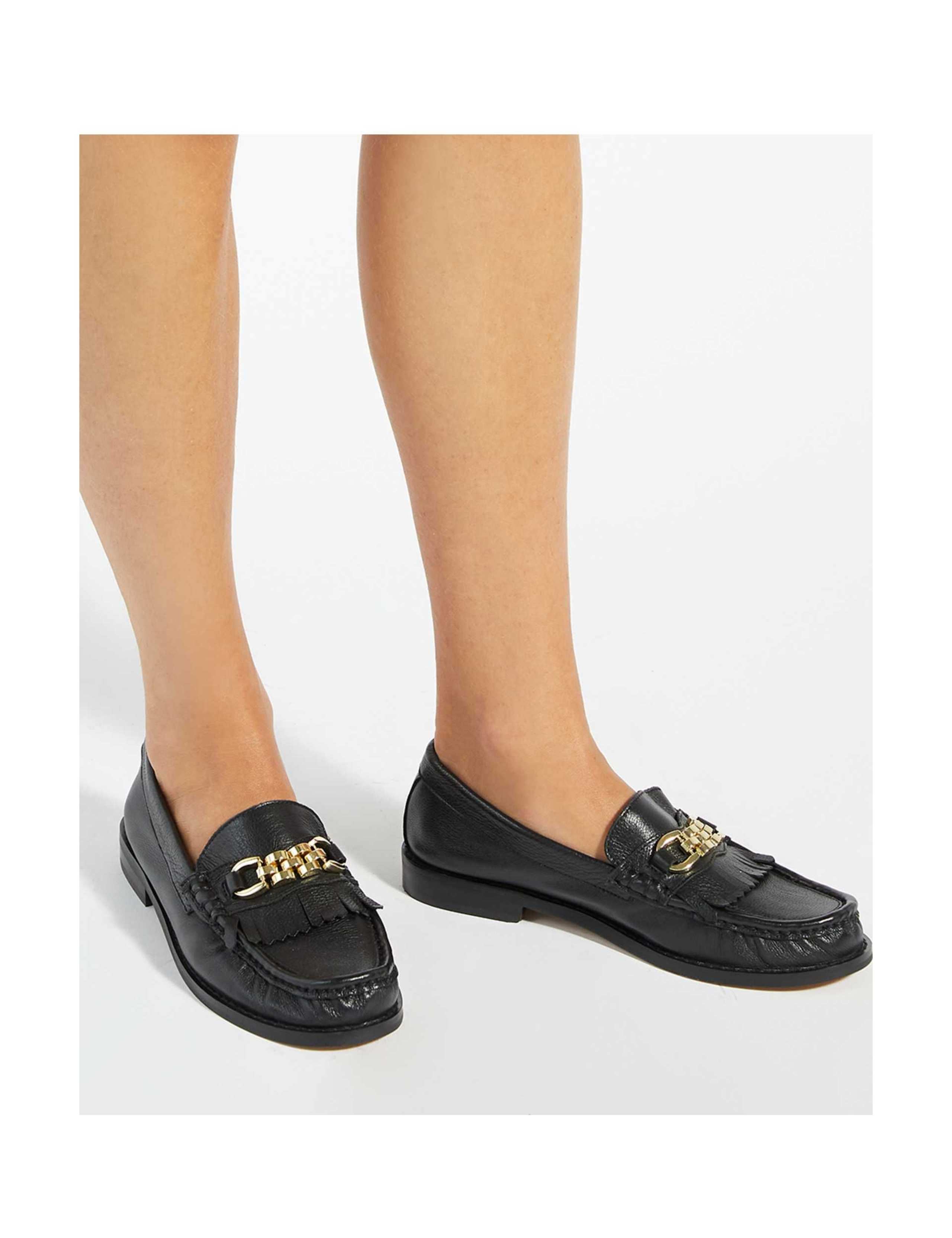 Leather Chain Detail Fringed Flat Loafers 4 of 6