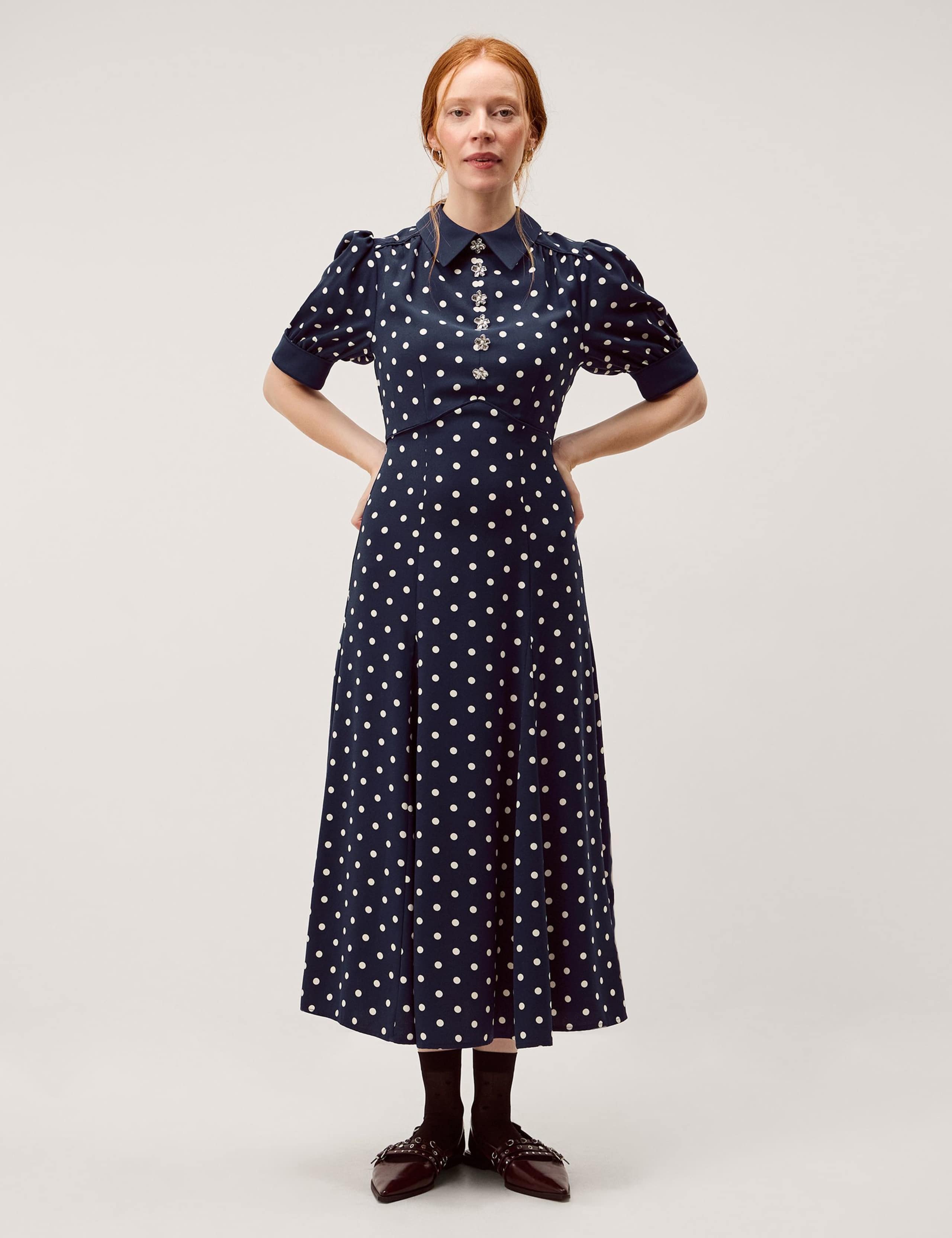 Polka Dot Embellished Midi Tea Dress 1 of 5