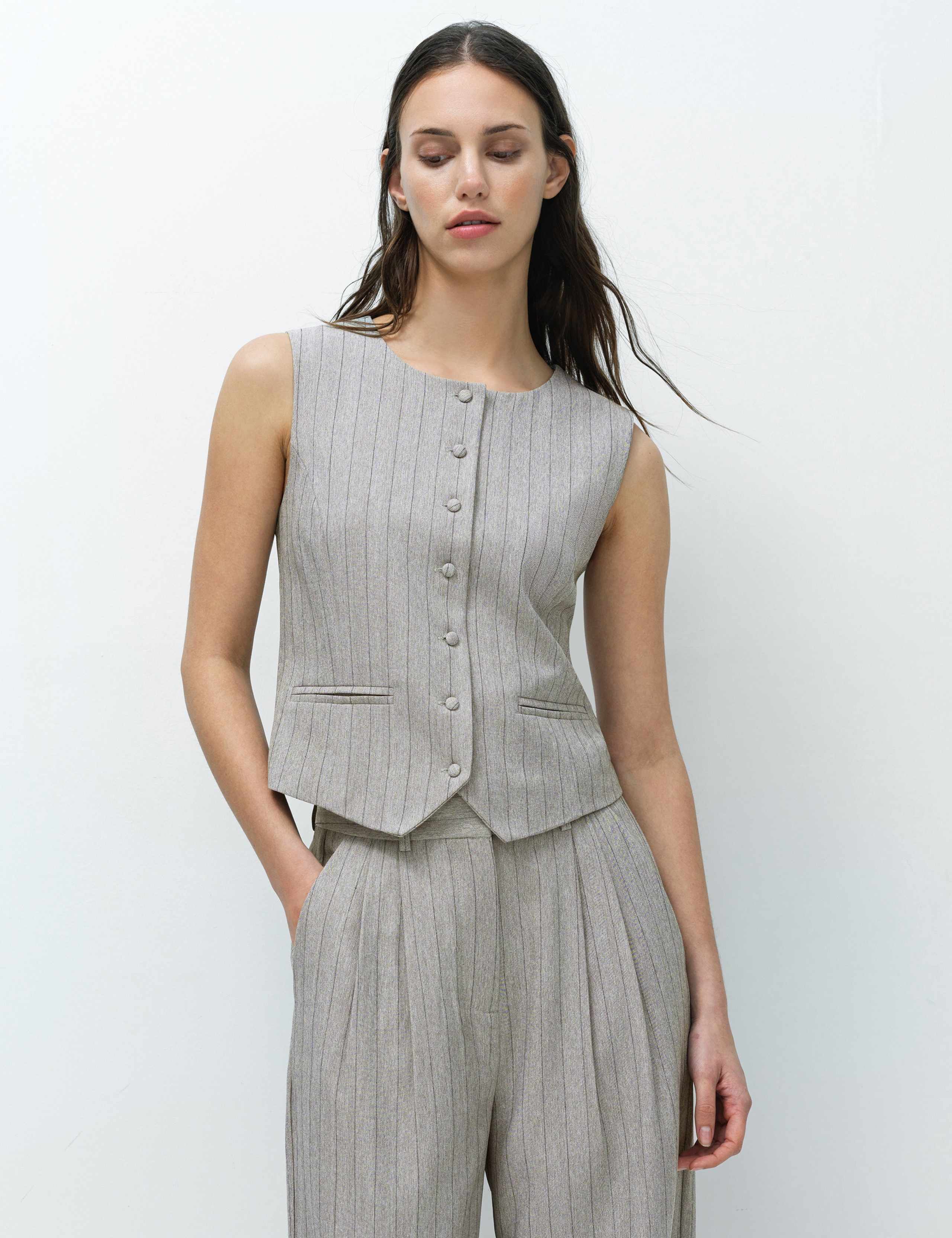 Tailored Pinstripe Cropped Waistcoat 1 of 6