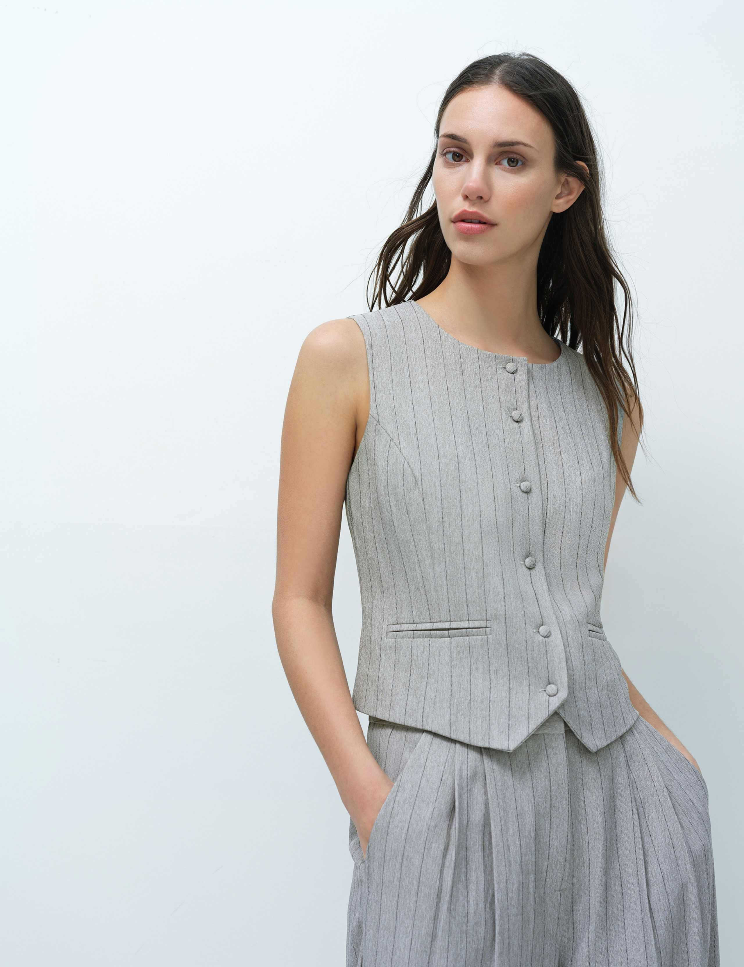 Tailored Pinstripe Cropped Waistcoat 3 of 6