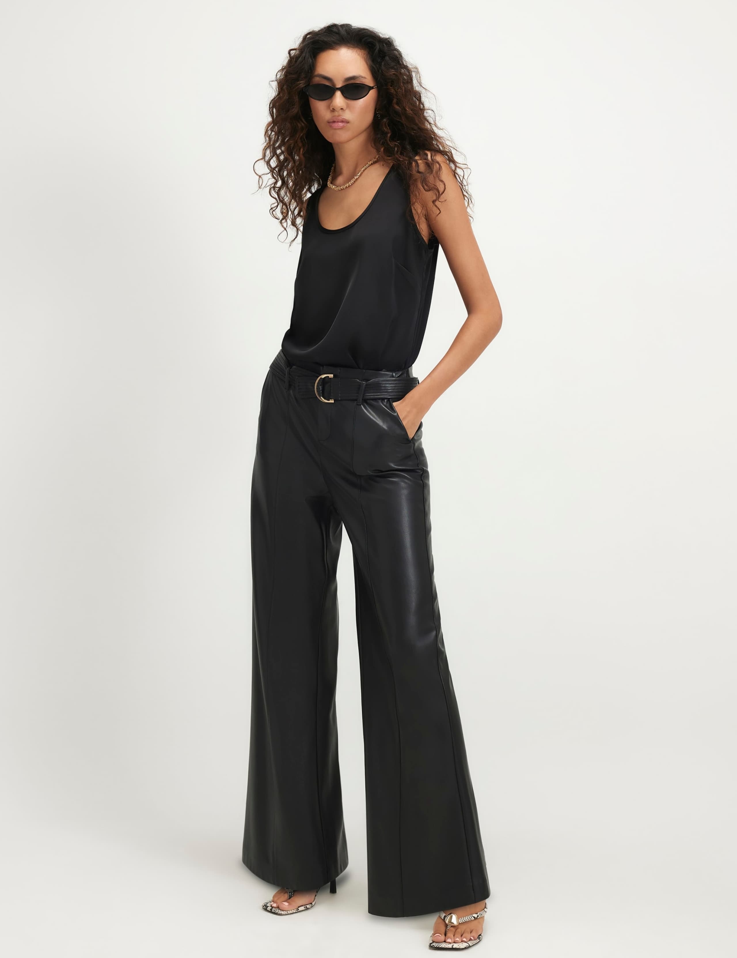 Leather Look Belted Wide Leg Trousers 1 of 4
