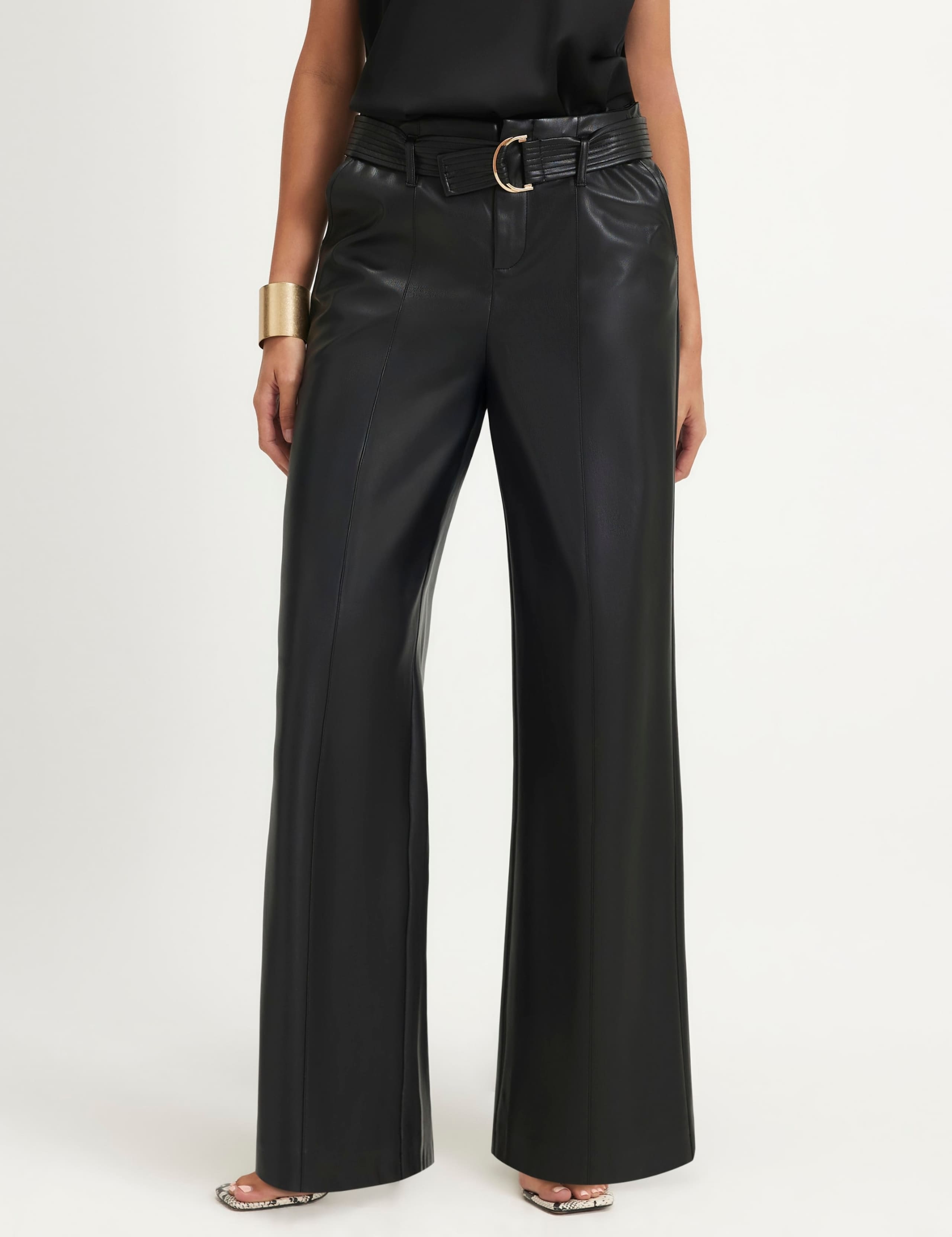 Leather Look Belted Wide Leg Trousers 2 of 4