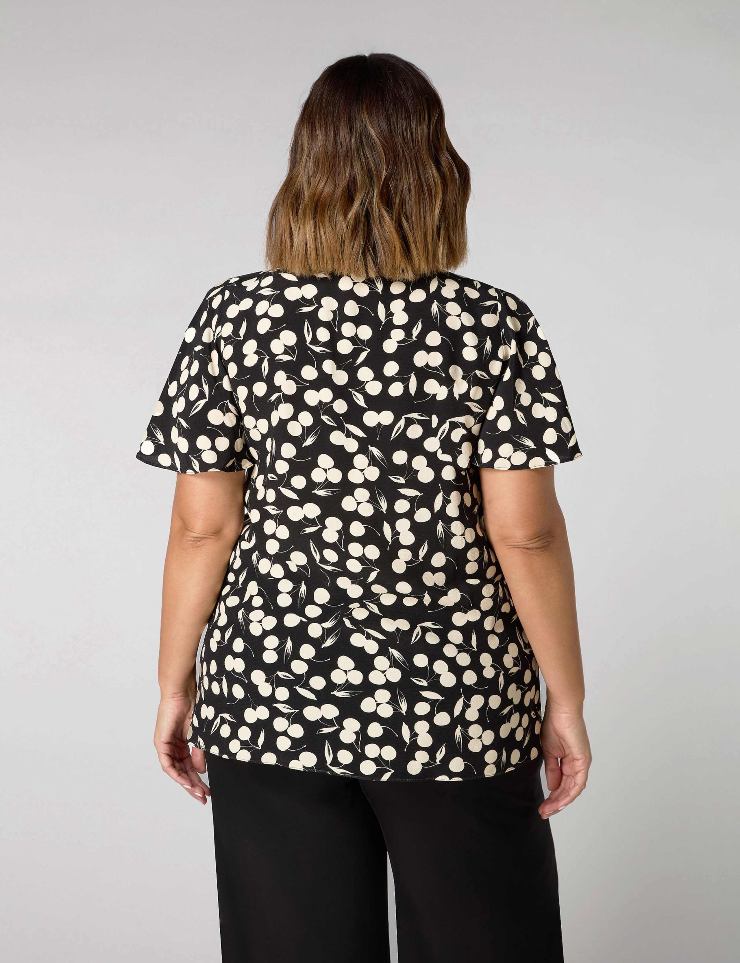 Cherry Print Ruched Flutter Sleeve Top 2 of 4