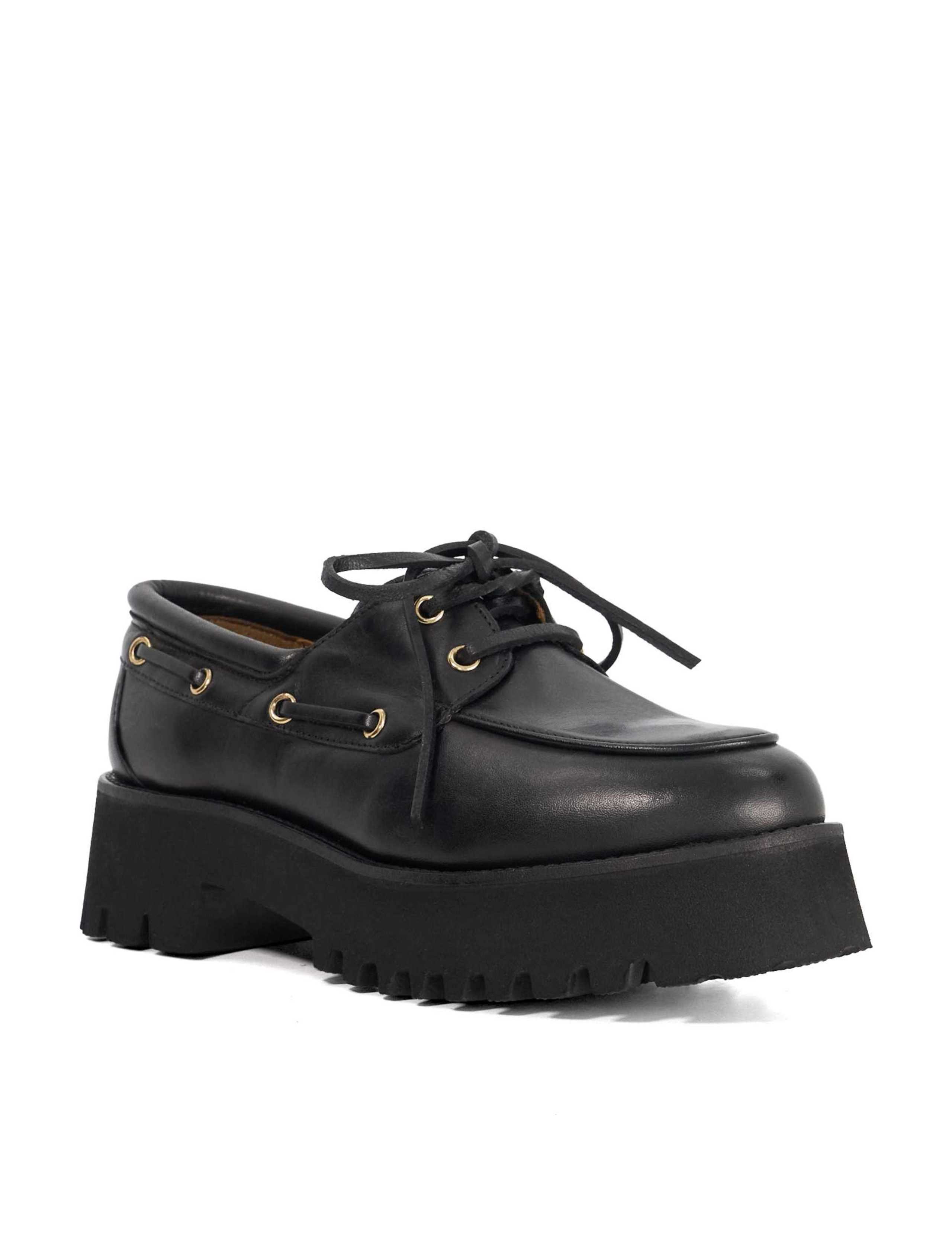 Leather Chunky Cleated Platform Boat Shoes 3 of 6