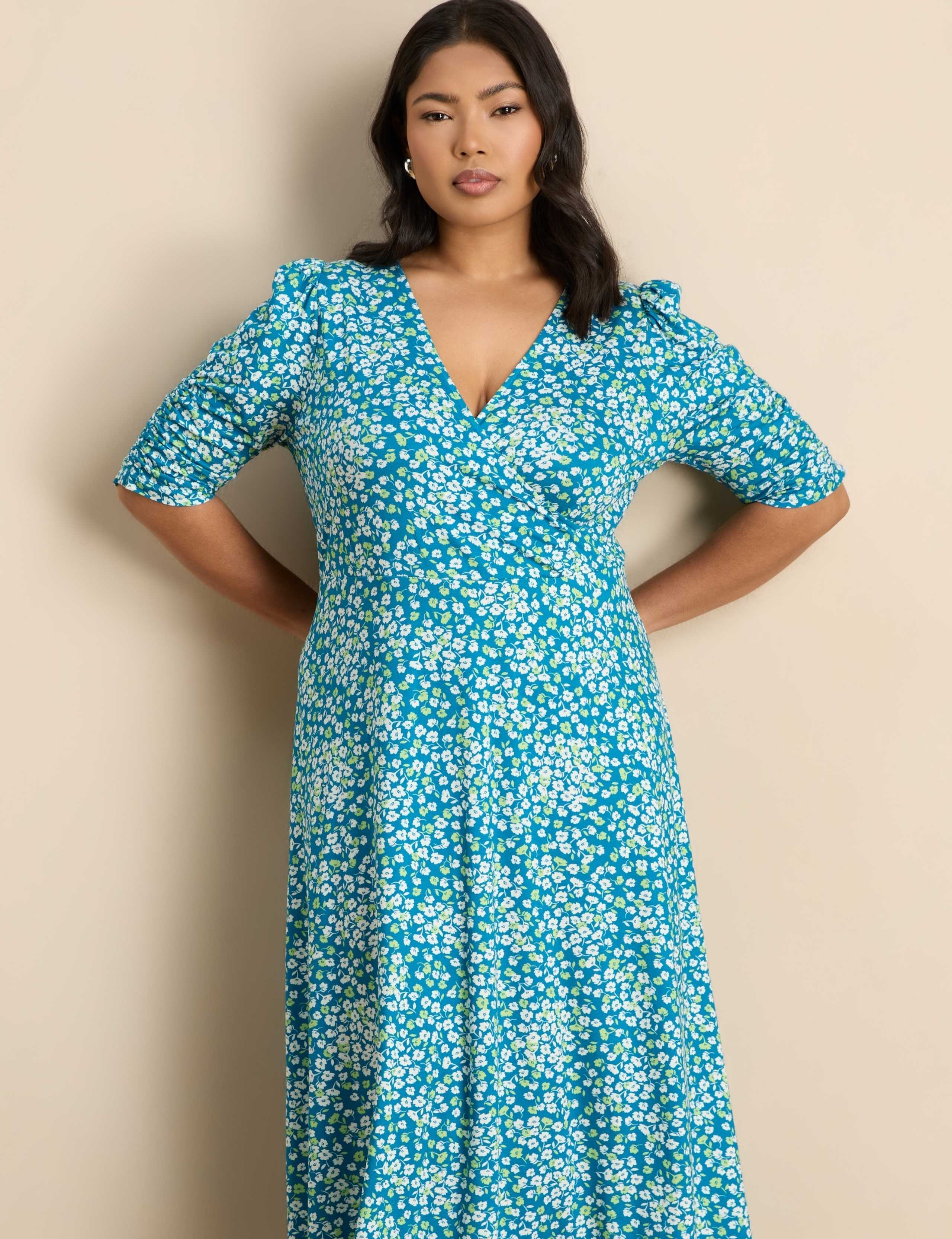 Jersey Ditsy Floral V-Neck Midaxi Wrap Dress 2 of 7