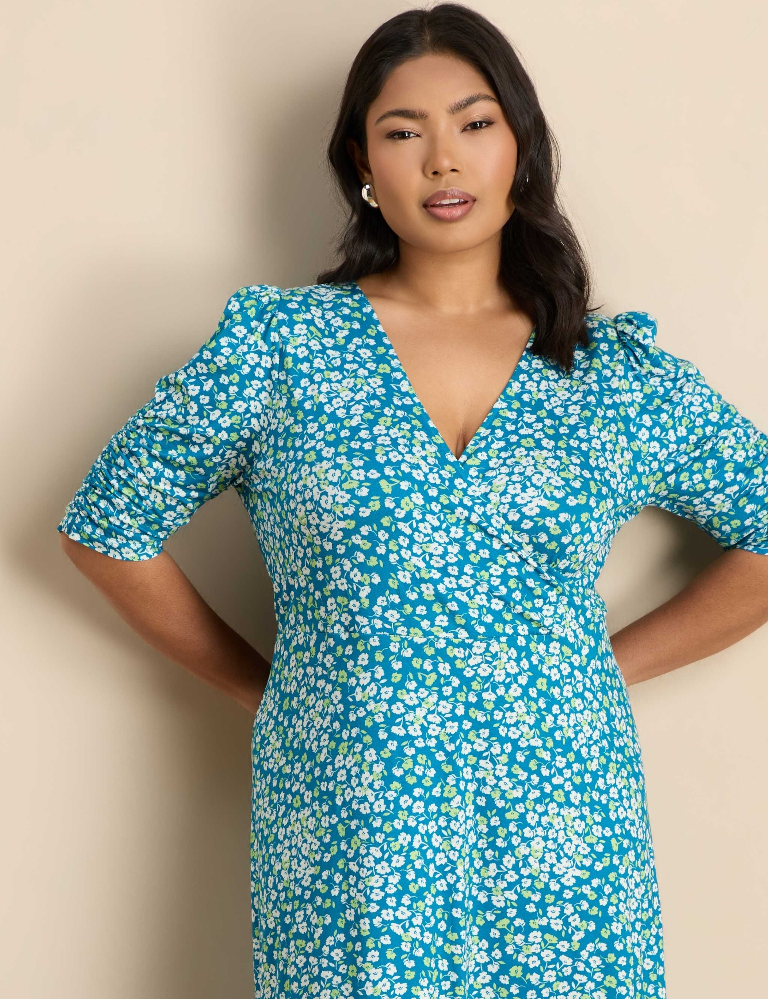 Jersey Ditsy Floral V-Neck Midaxi Wrap Dress 3 of 7