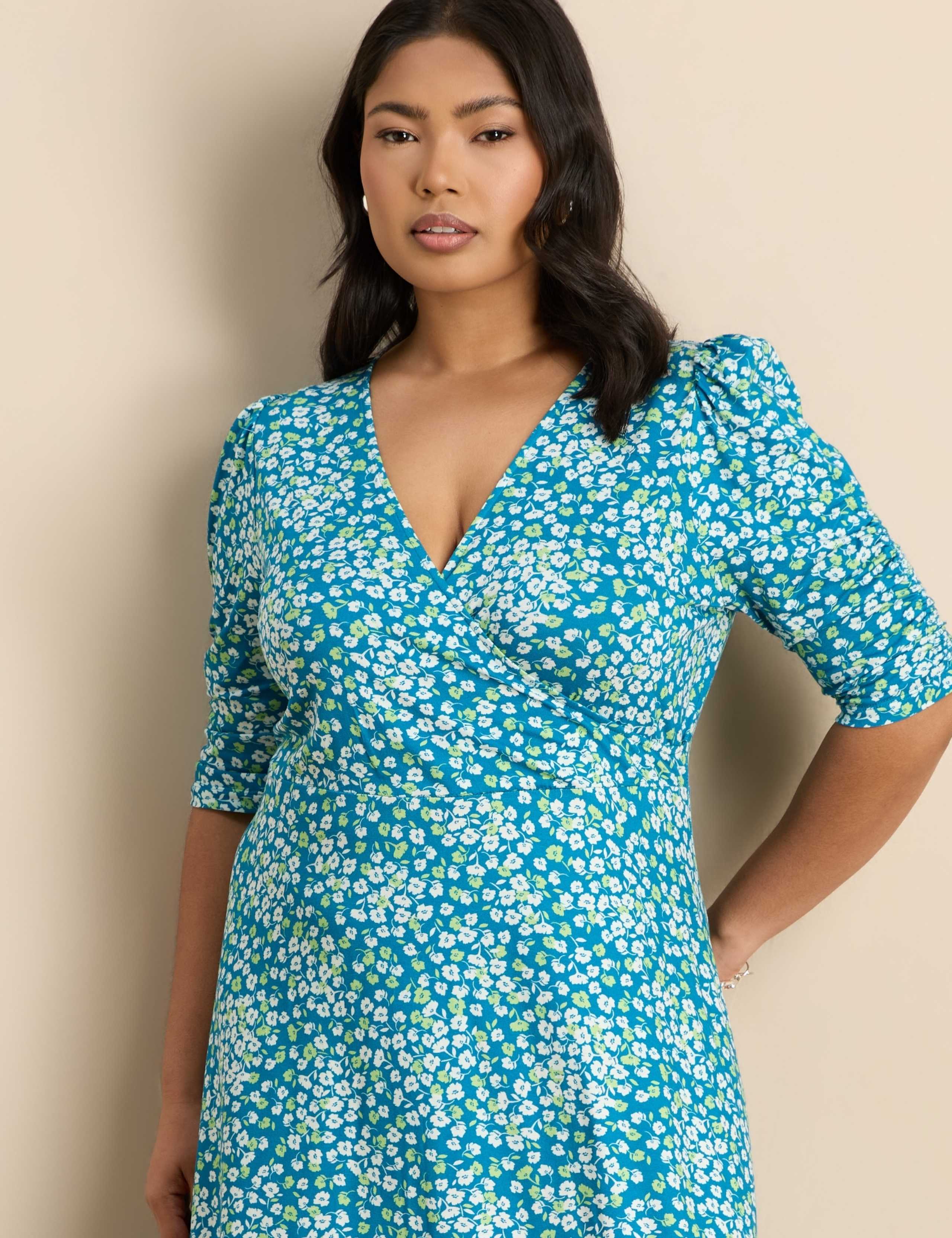 Jersey Ditsy Floral V-Neck Midaxi Wrap Dress 4 of 7