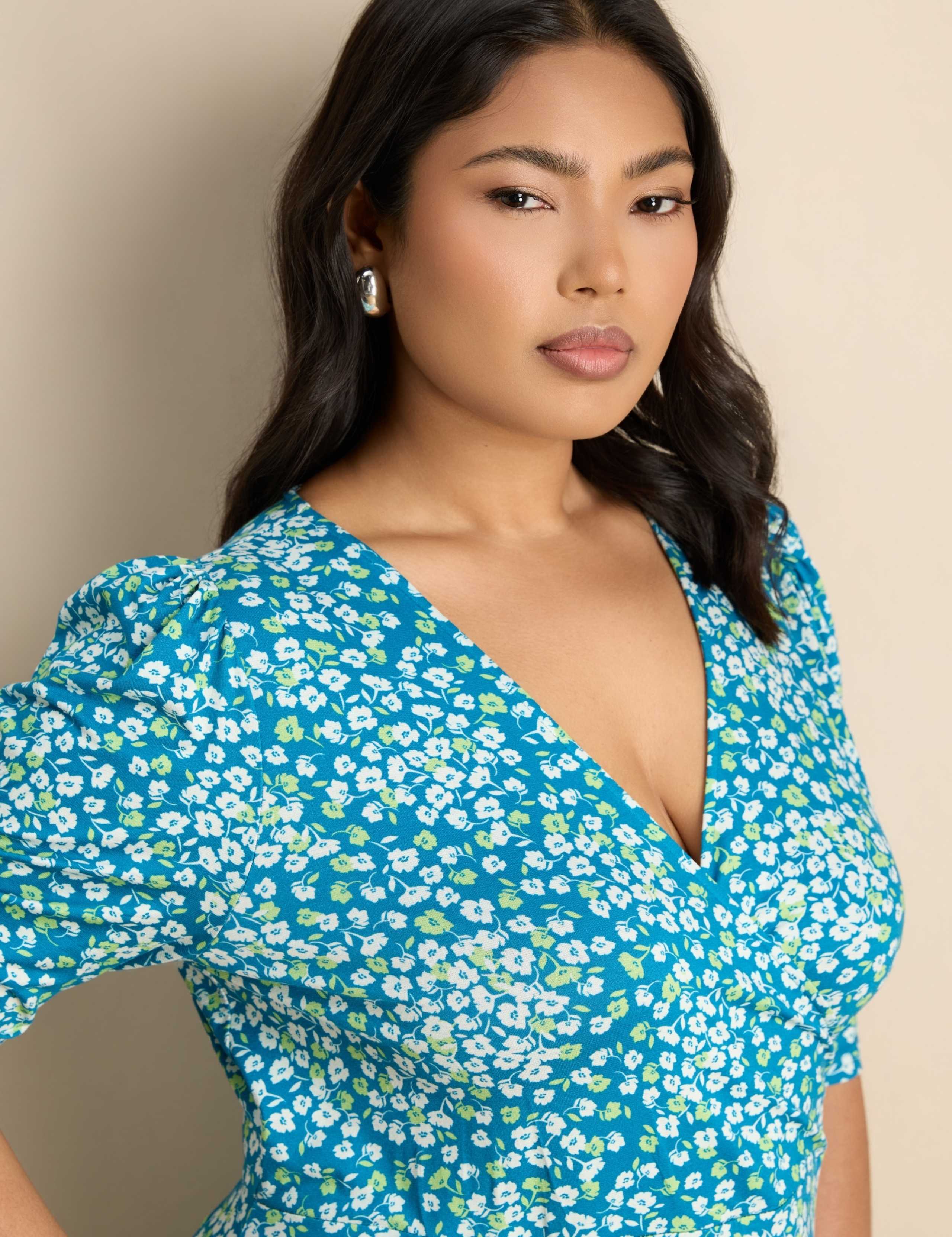 Jersey Ditsy Floral V-Neck Midaxi Wrap Dress 5 of 7