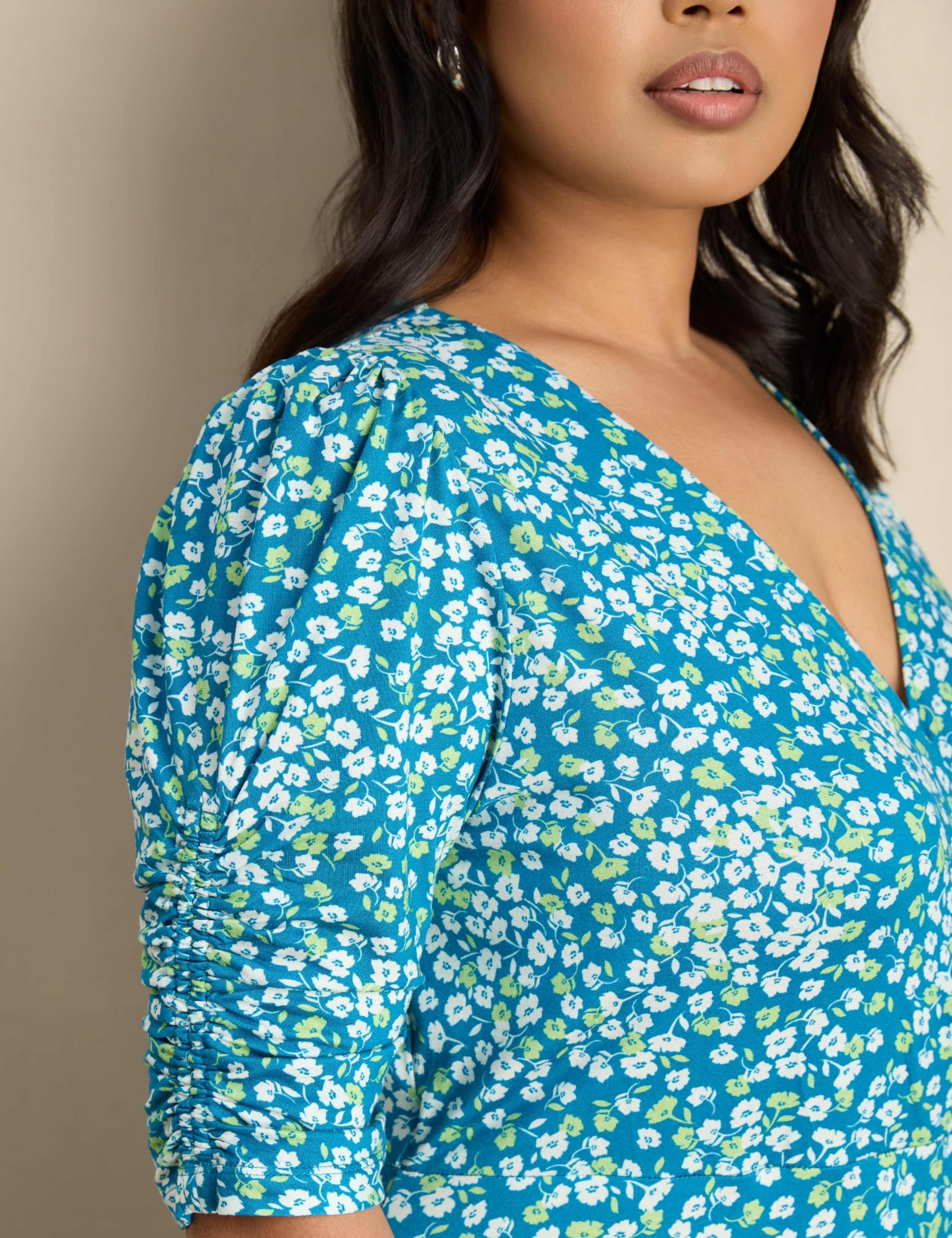 Jersey Ditsy Floral V-Neck Midaxi Wrap Dress 6 of 7